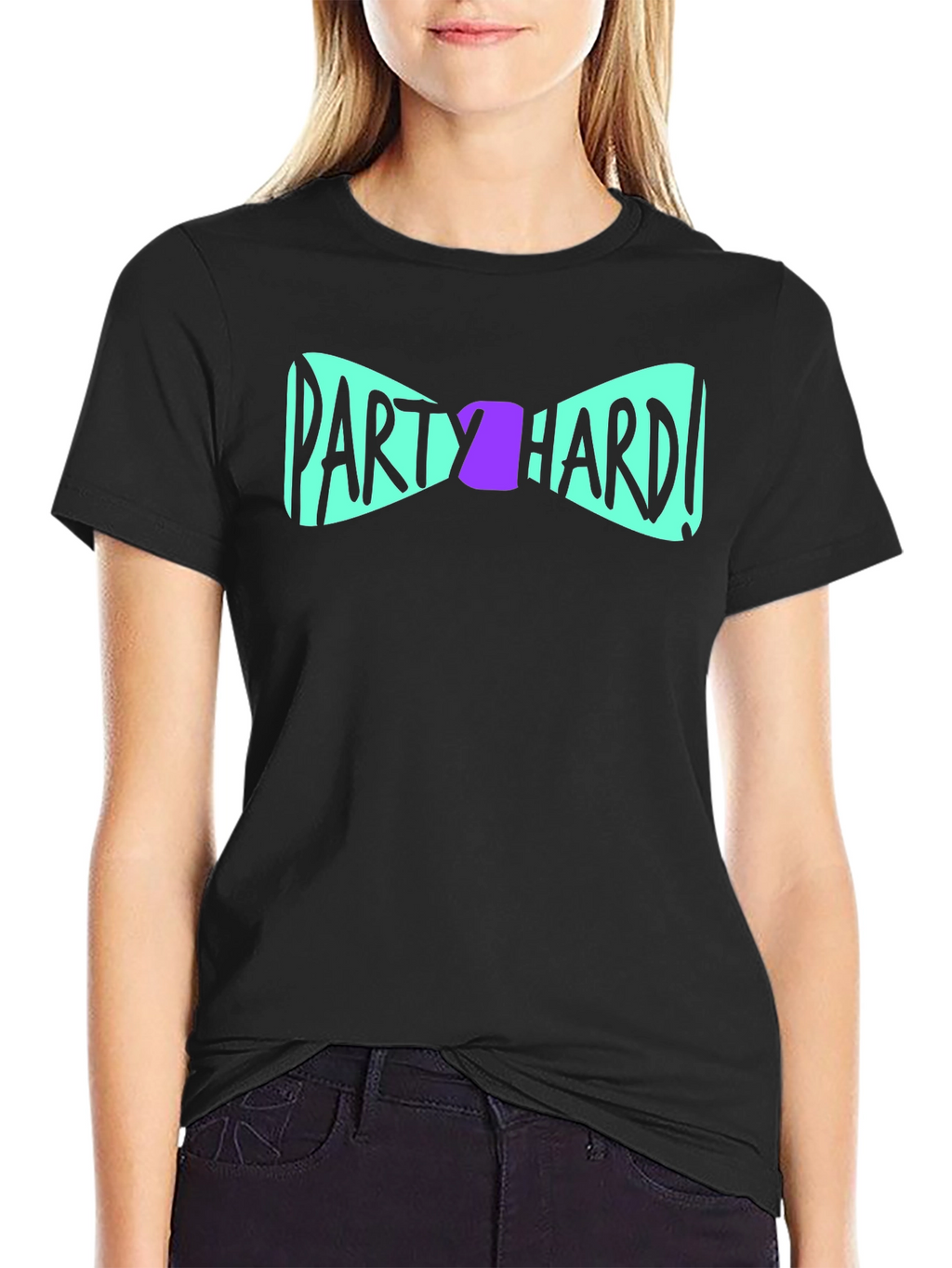 Party Hard Bowtie Graphic Black T-Shirt