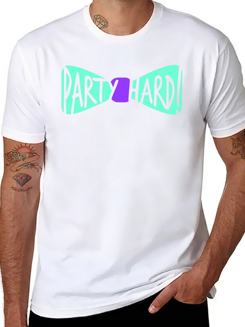 Party Hard Bowtie Graphic Black T-Shirt