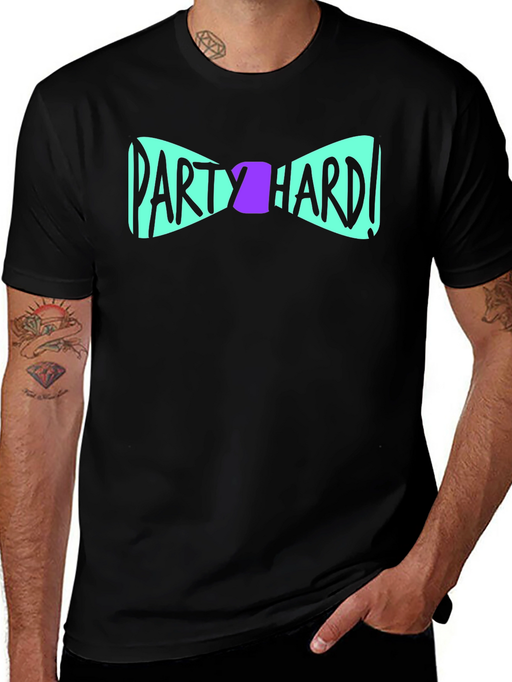 Party Hard Bowtie Graphic Black T-Shirt