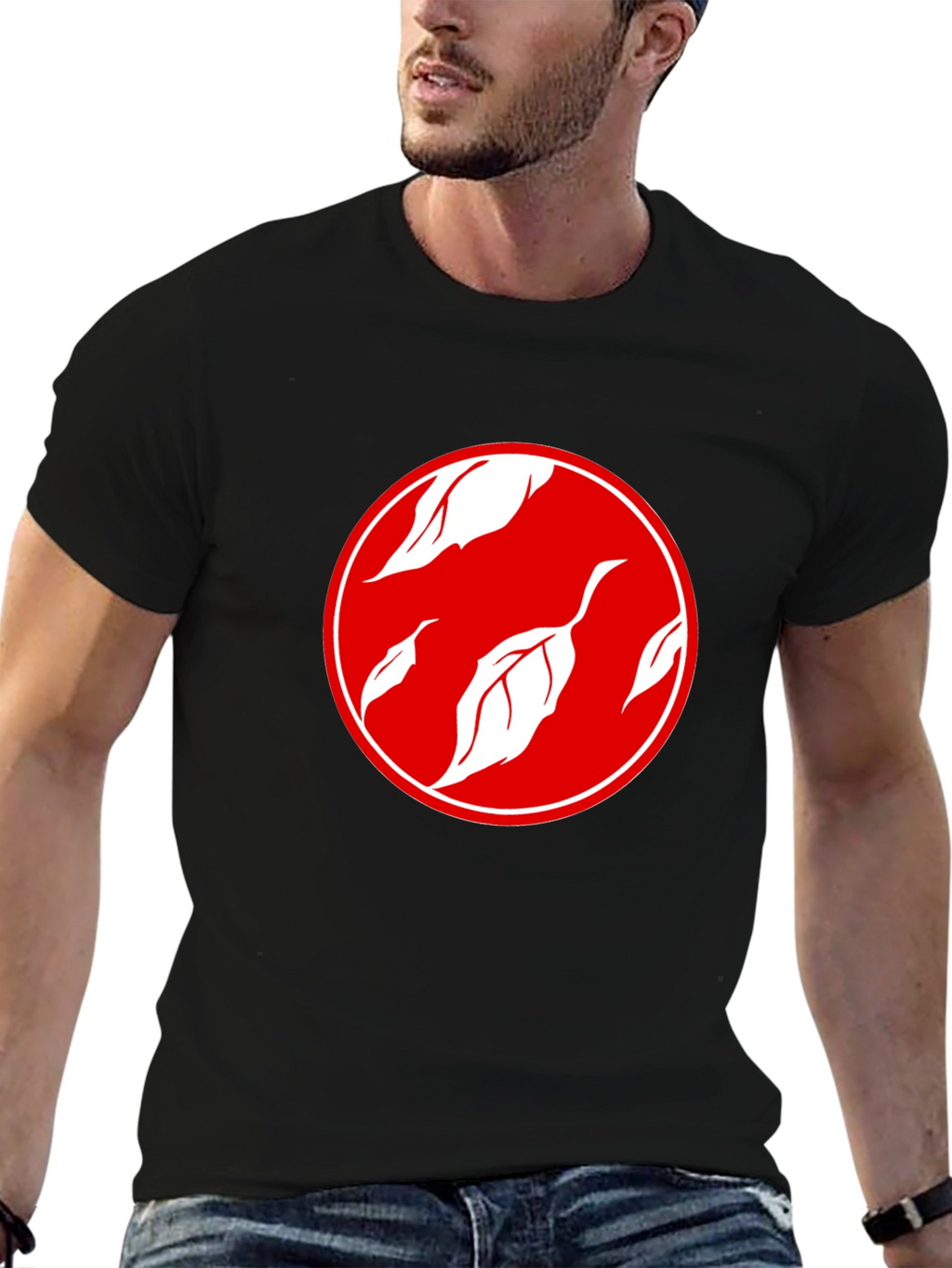Stylish Black T-Shirt with Leaf Design