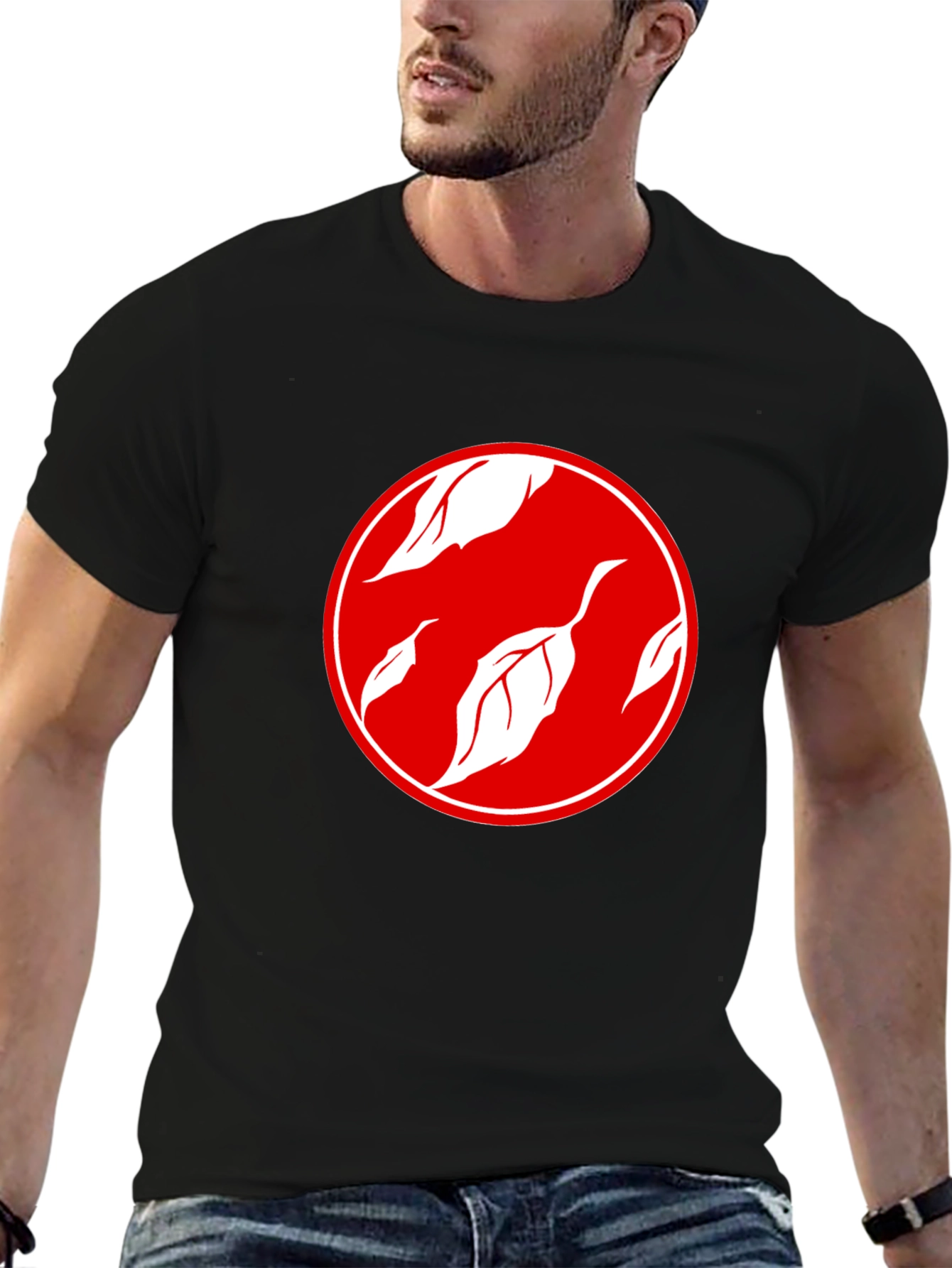 Stylish Black T-Shirt with Leaf Design