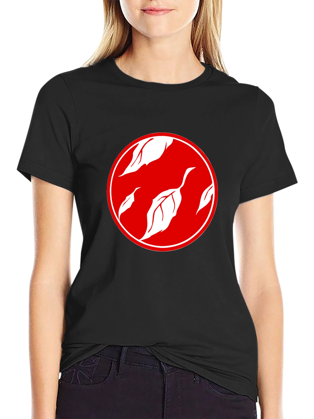 Stylish Black T-Shirt with Leaf Design