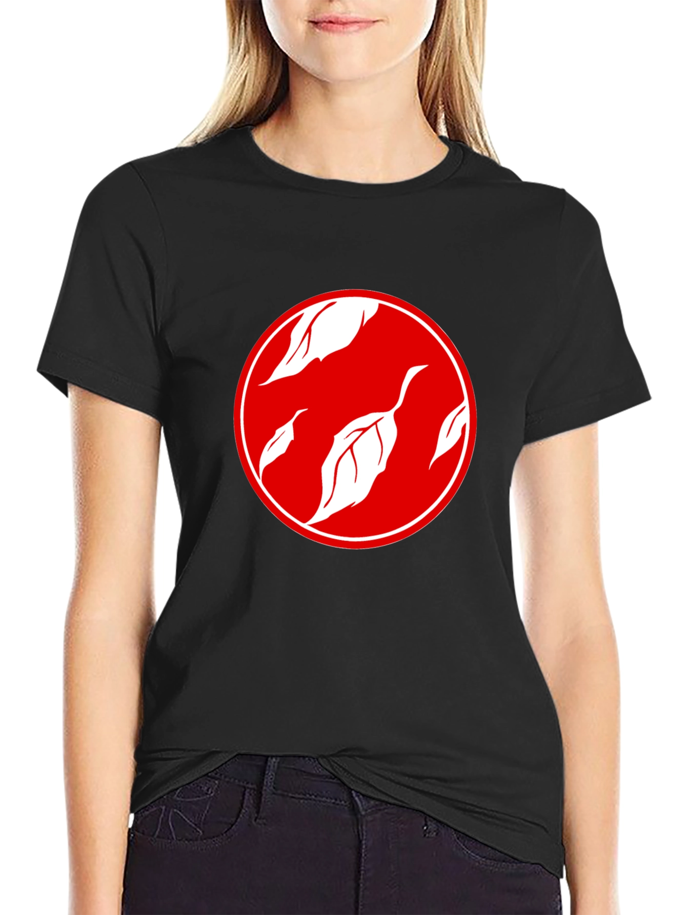 Stylish Black T-Shirt with Leaf Design