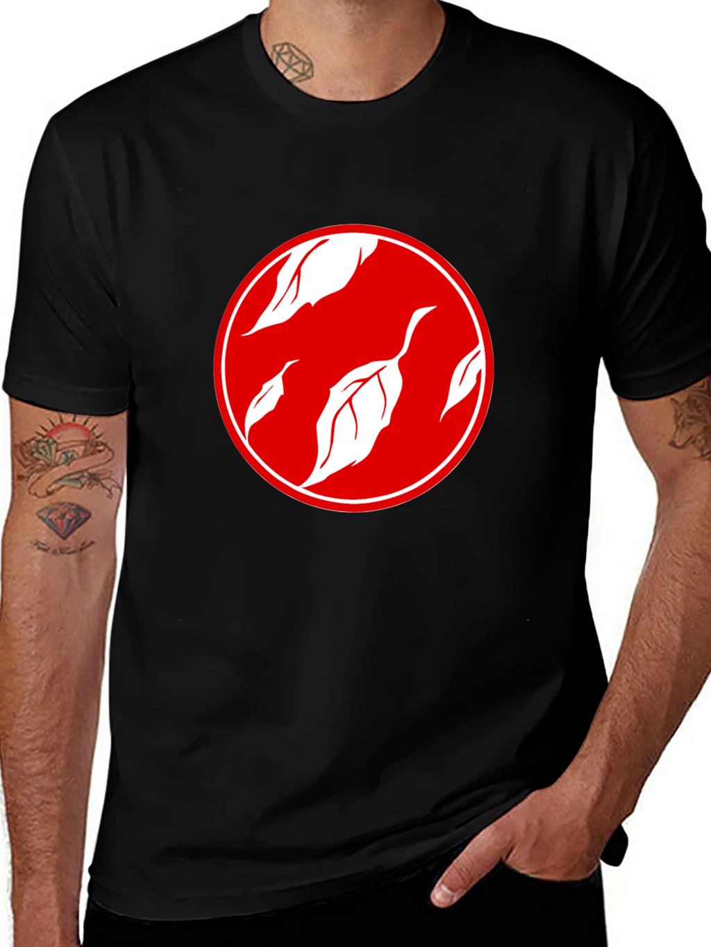 Stylish Black T-Shirt with Leaf Design