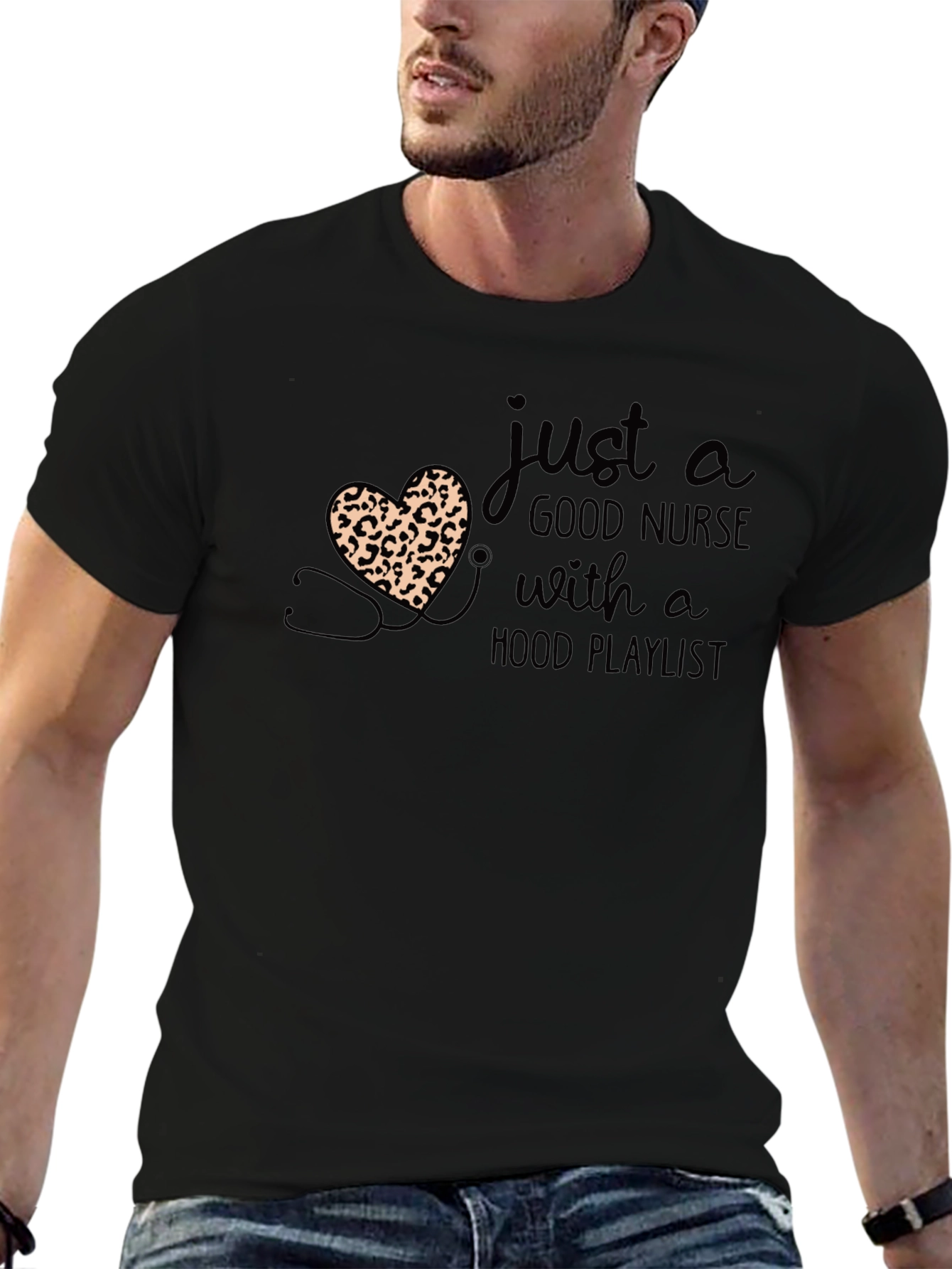 Nurse Leopard Heart Graphic T-Shirt