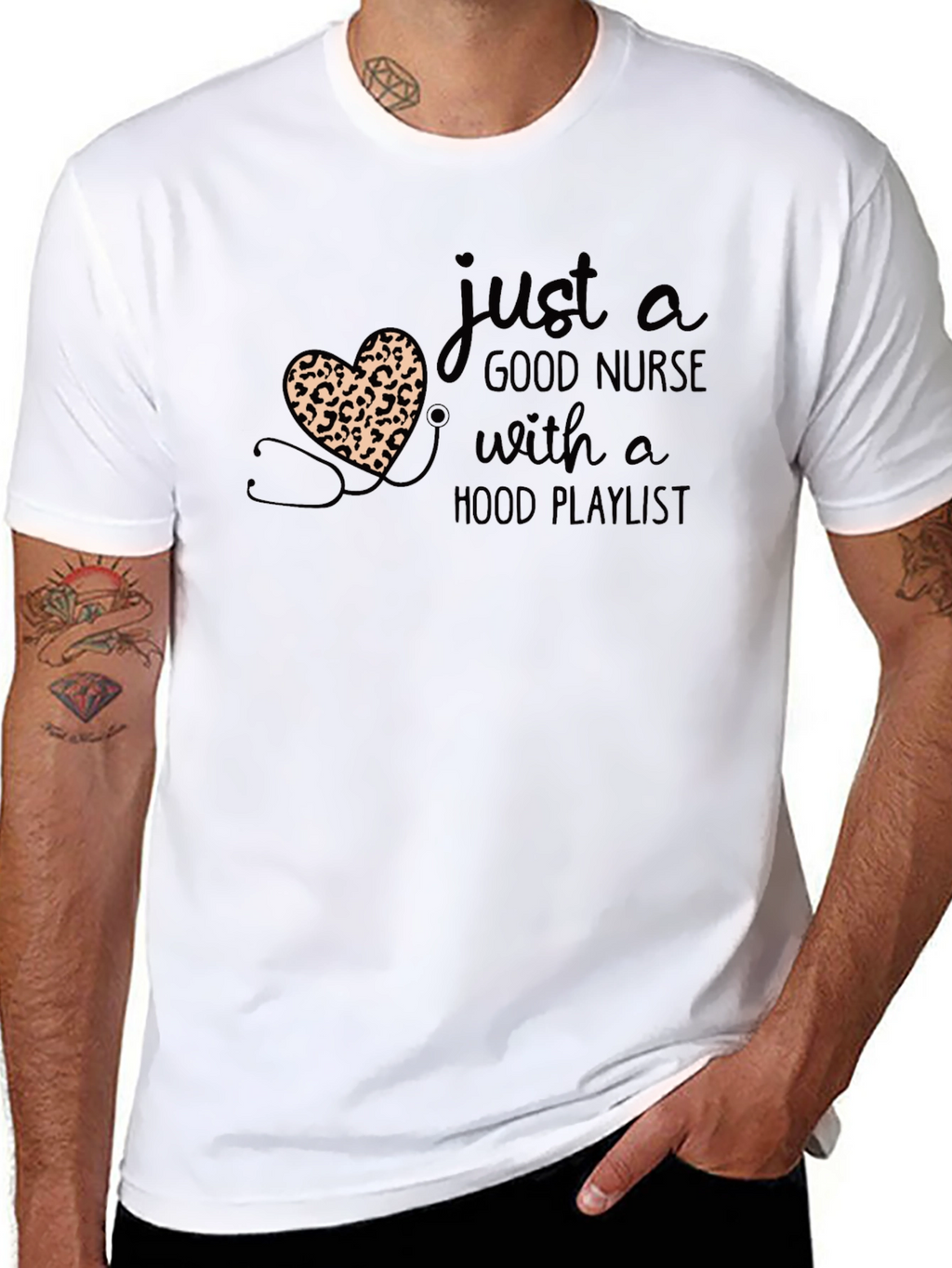 Nurse Leopard Heart Graphic T-Shirt