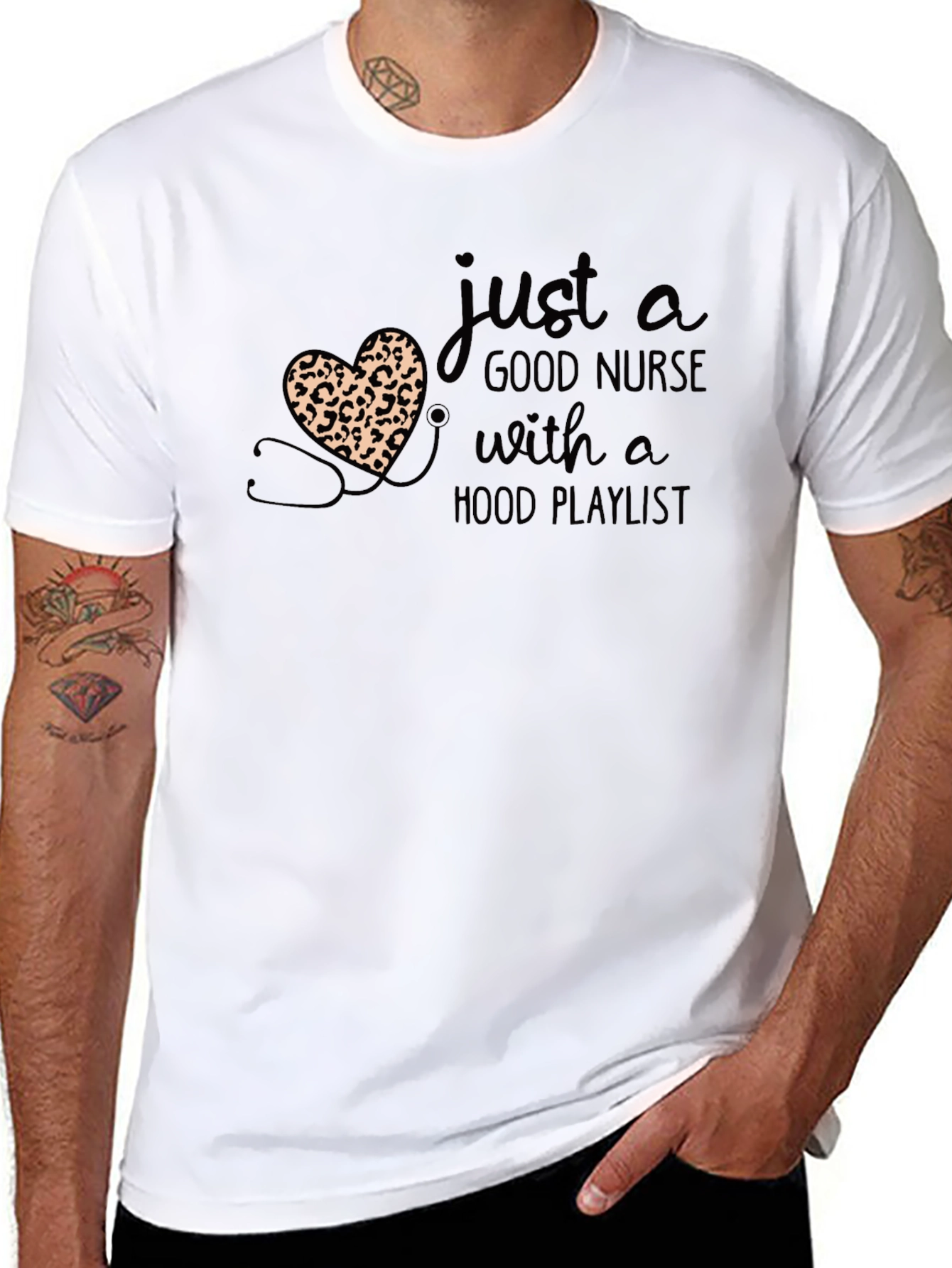 Nurse Leopard Heart Graphic T-Shirt