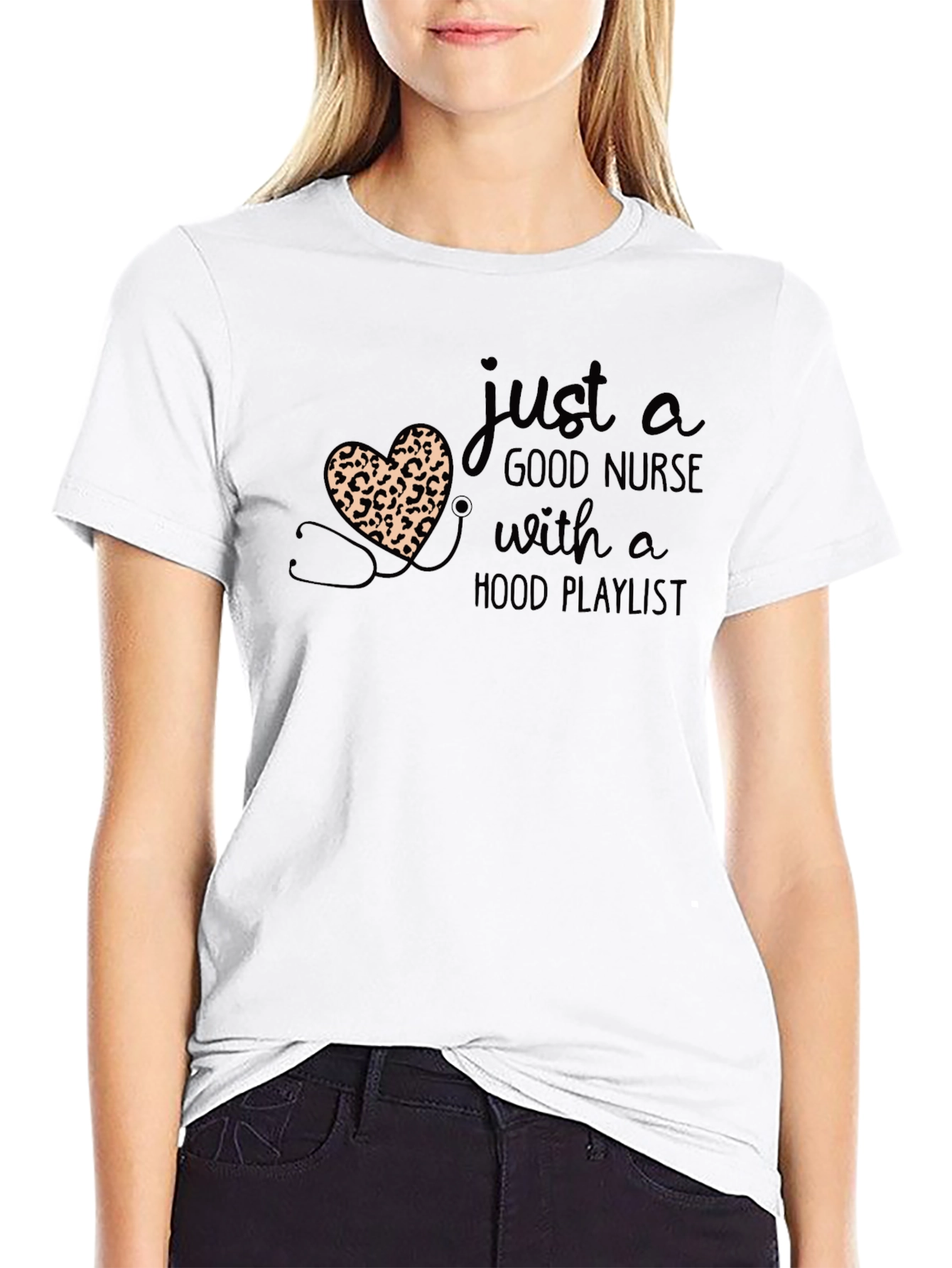 Nurse Leopard Heart Graphic T-Shirt