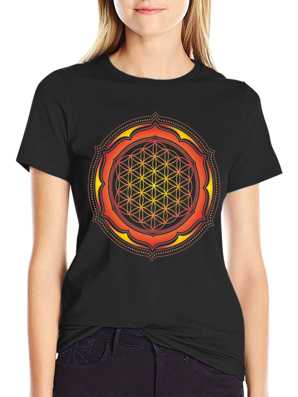 Sacred Geometry Mandala Graphic Tee - Black