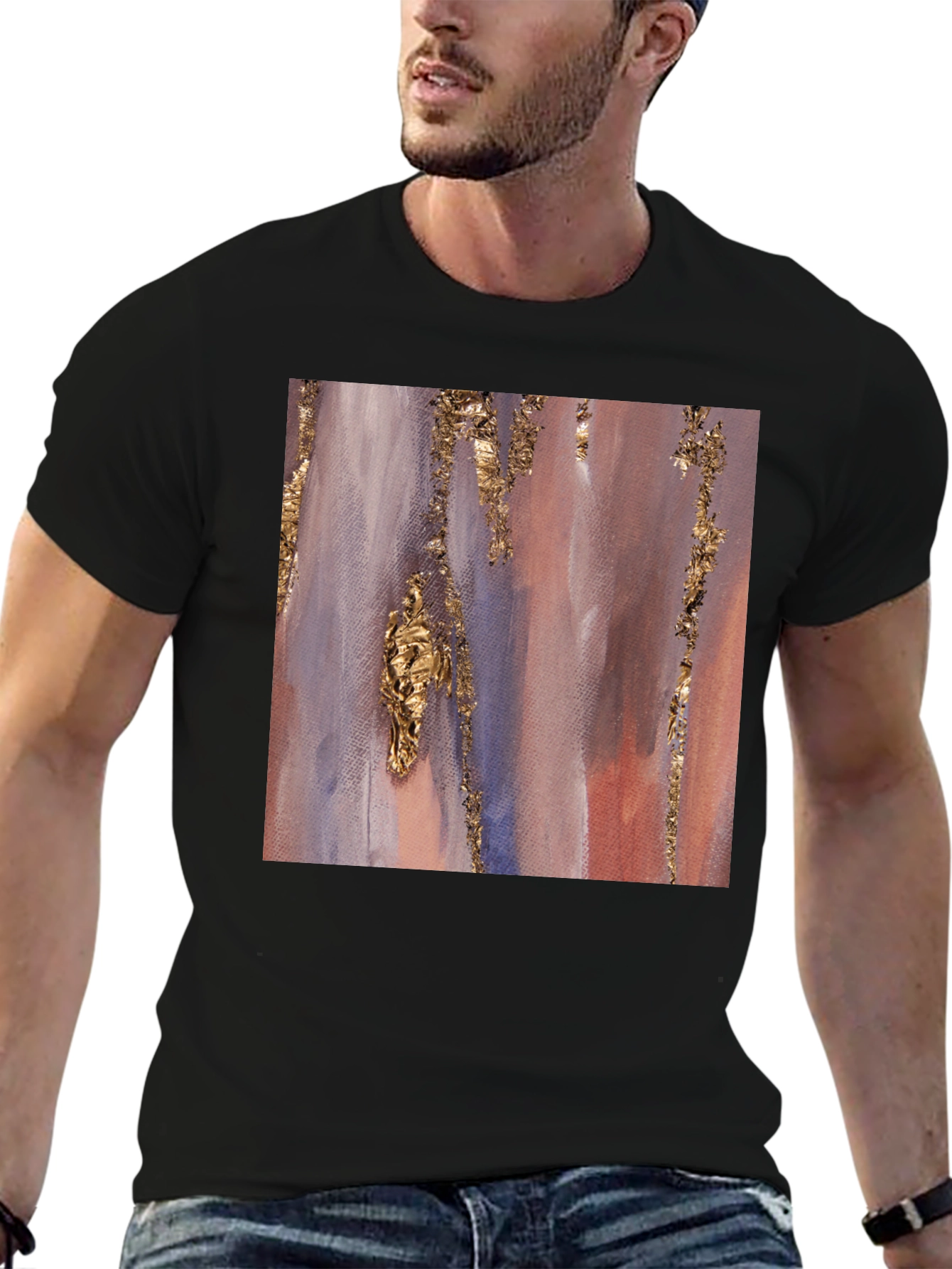 Abstract Gold Accent Black Tee