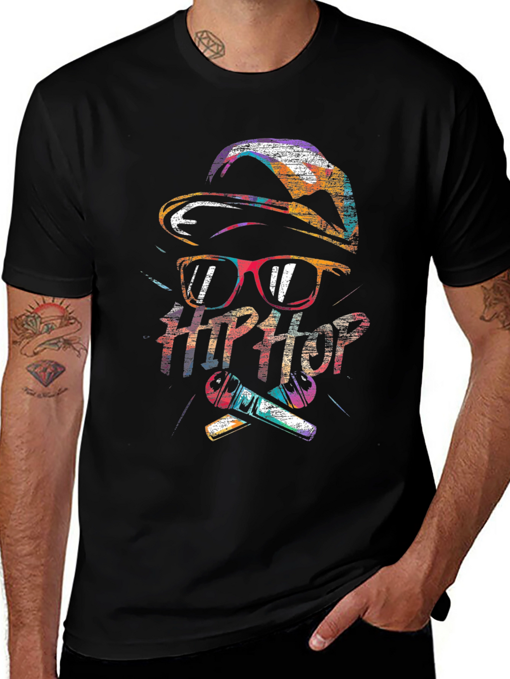 Hip Hop Graphic Print Mens Black T-Shirt