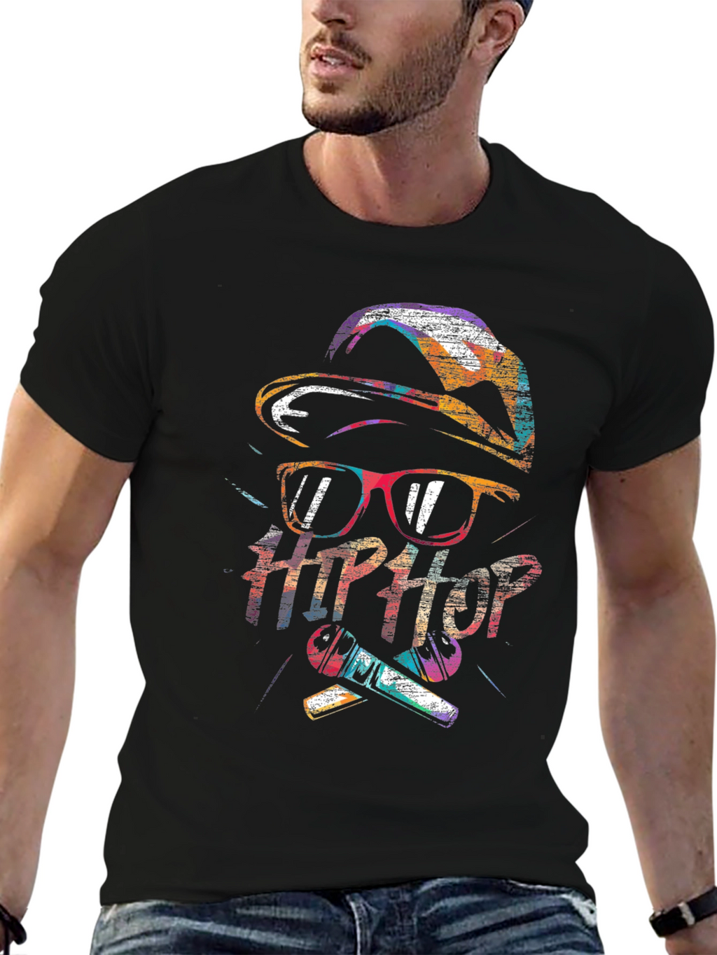 Hip Hop Graphic Print Mens Black T-Shirt