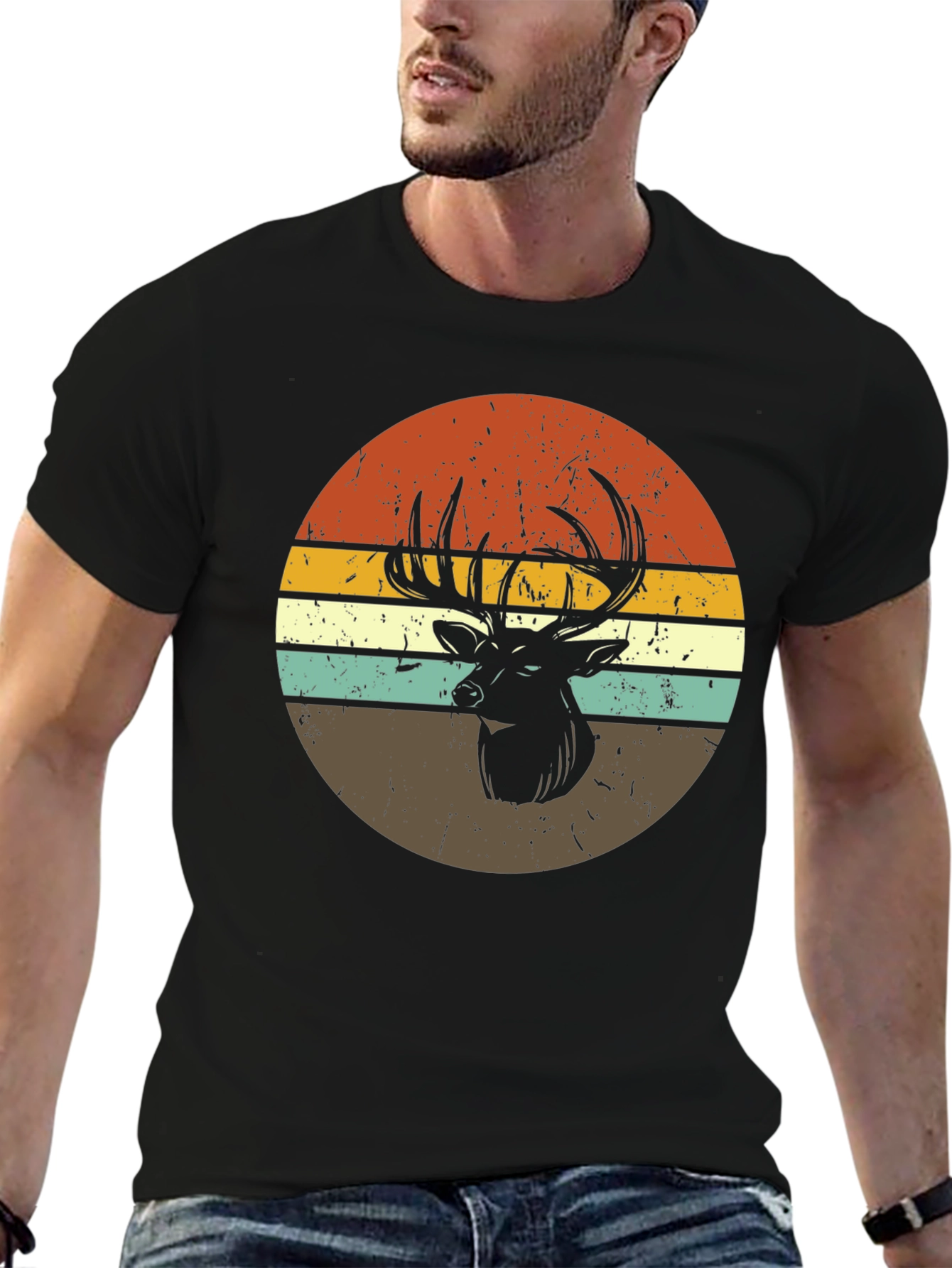 Retro Deer Graphic Tee - Black