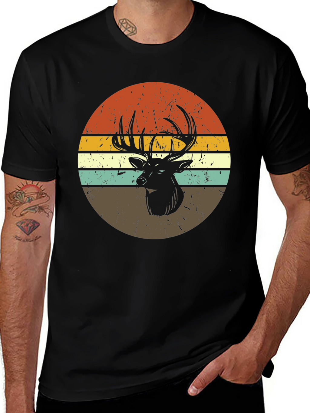 Retro Deer Graphic Tee - Black