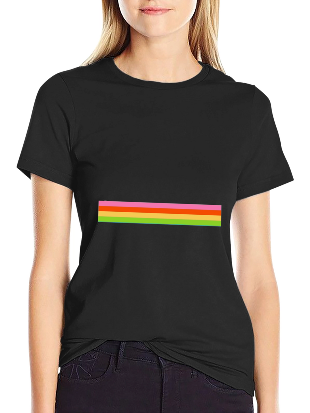 Striped Graphic Tee - Casual Black T-Shirt
