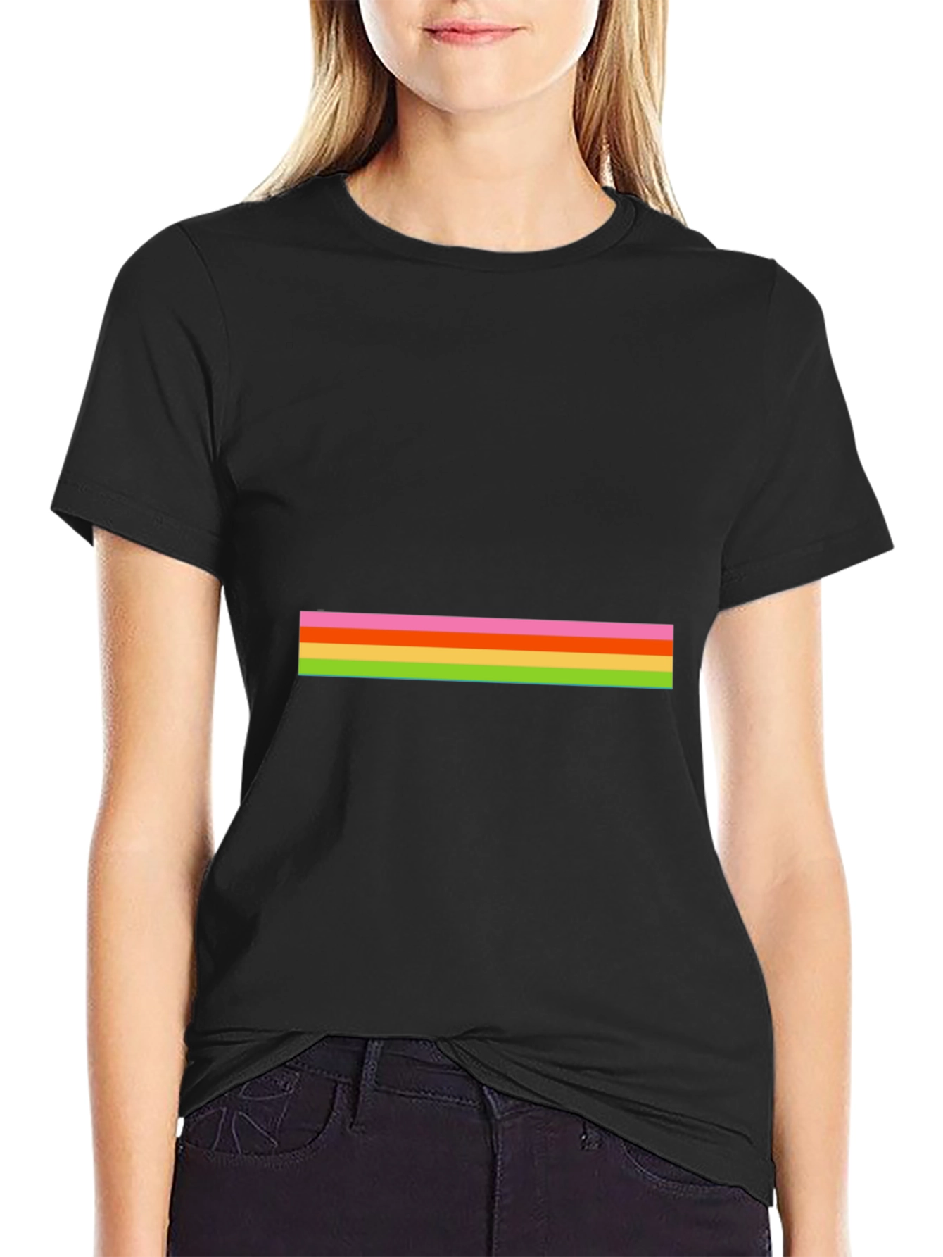 Striped Graphic Tee - Casual Black T-Shirt