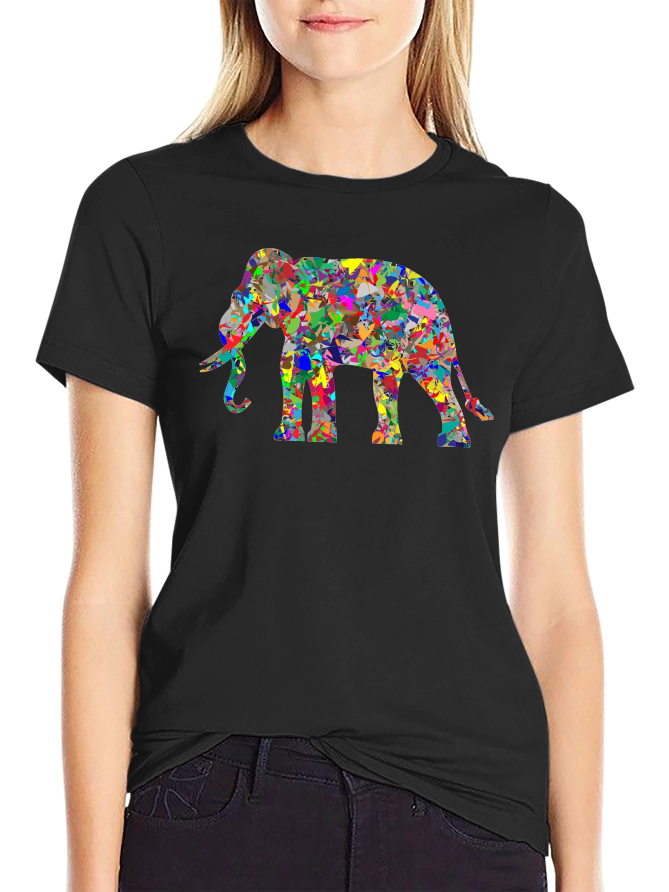 Abstract Elephant Graphic Black T-Shirt