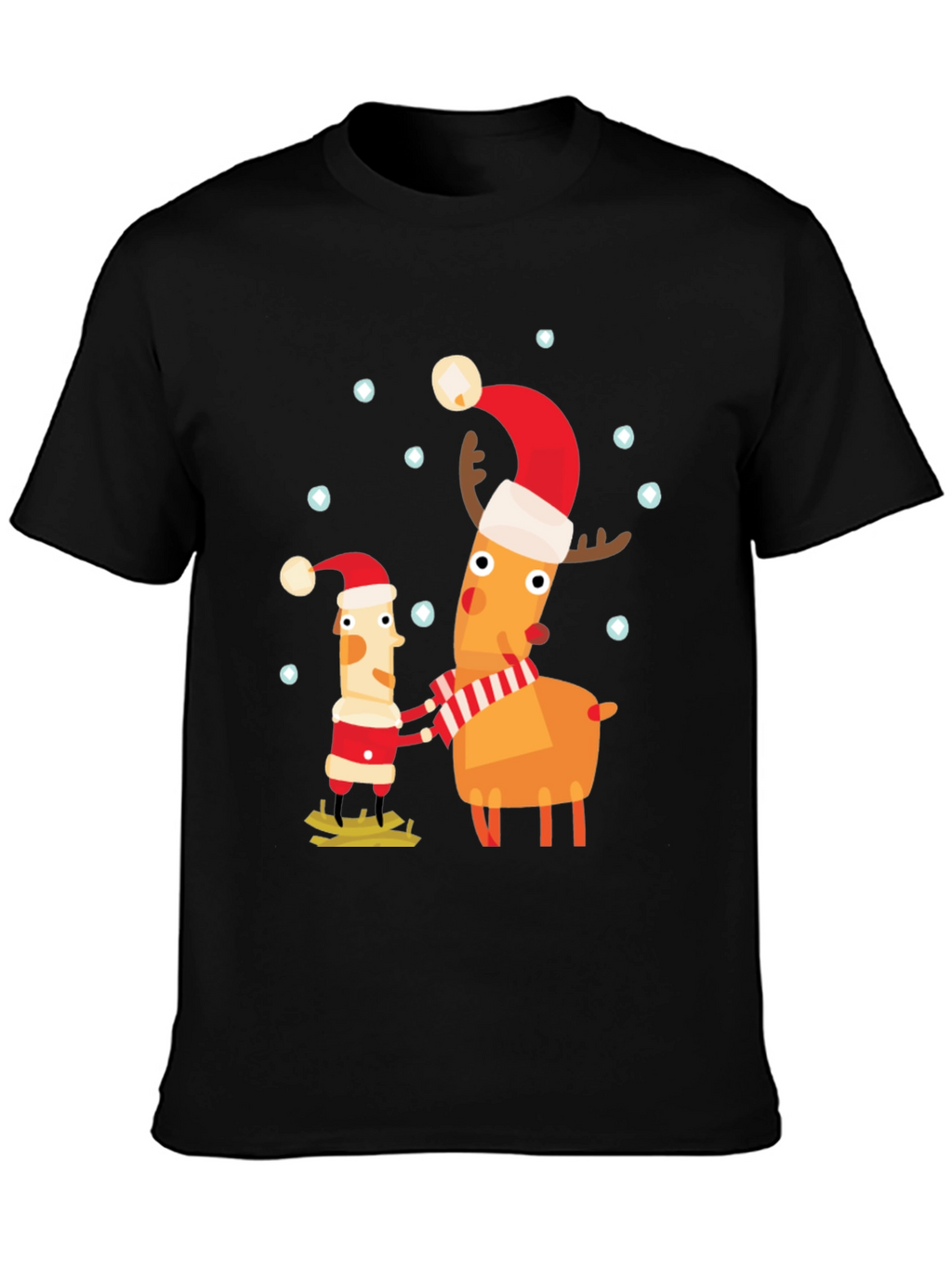 Festive Holiday Cartoon Graphic Tee - Black