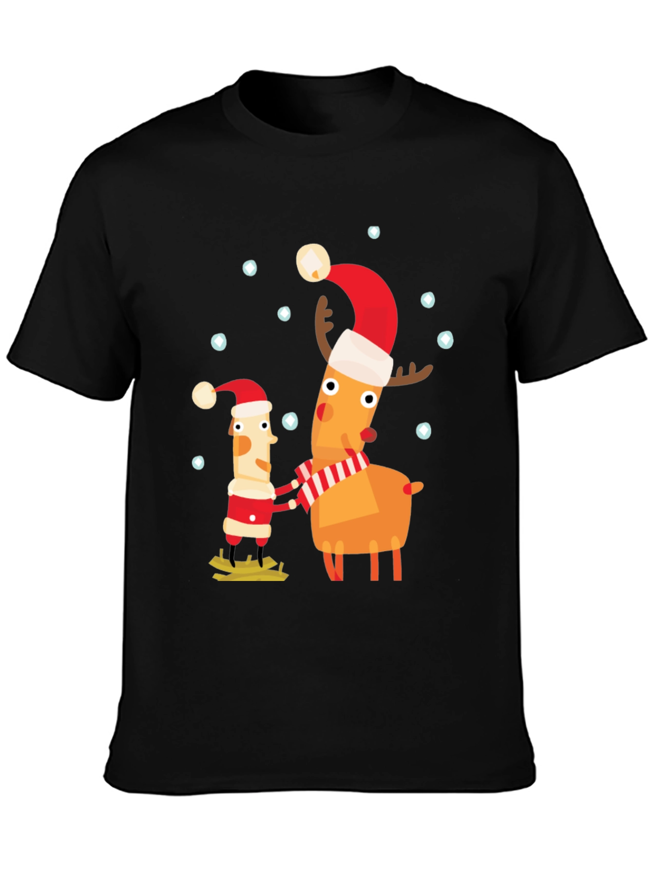 Festive Holiday Cartoon Graphic Tee - Black