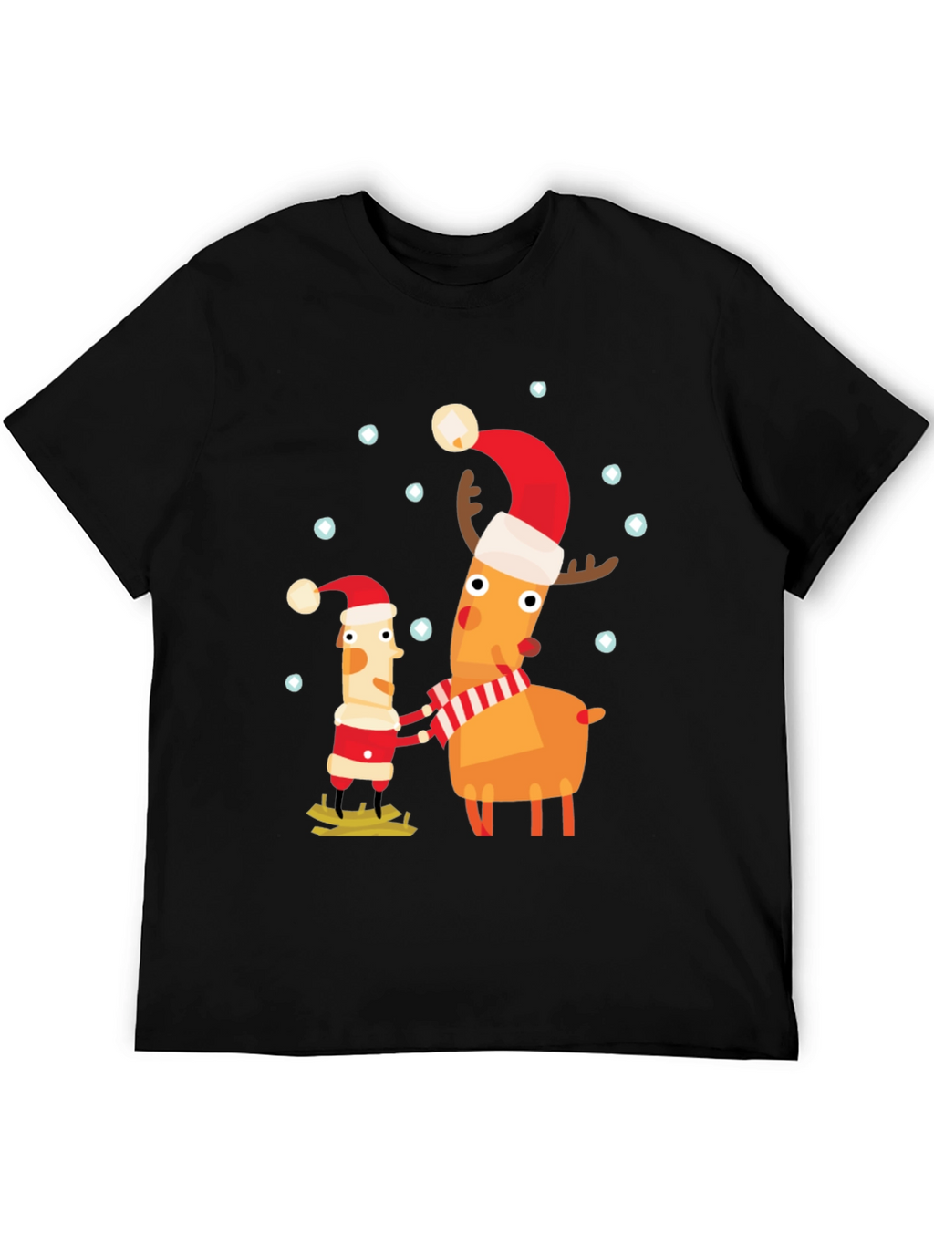 Festive Holiday Cartoon Graphic Tee - Black
