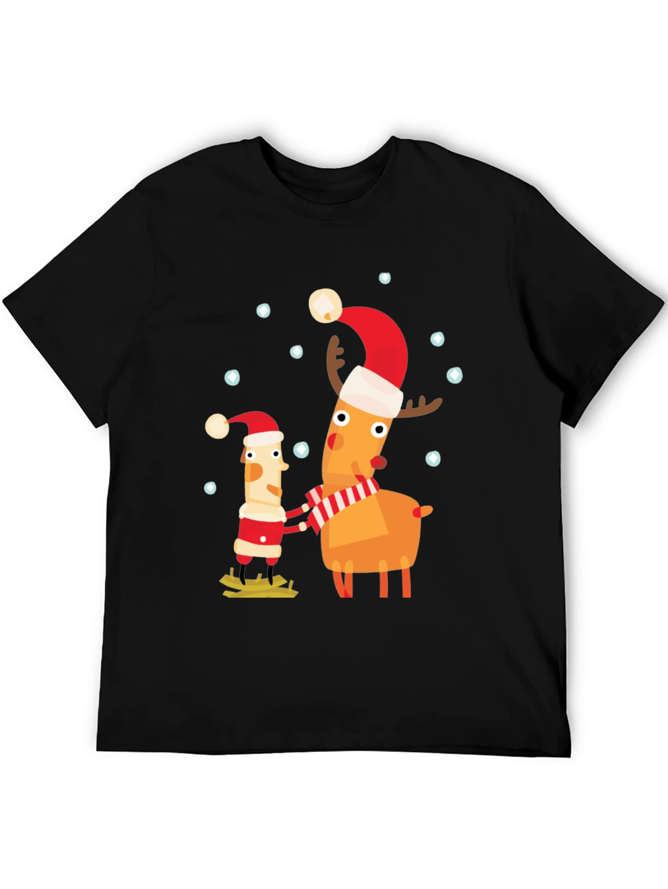 Festive Holiday Cartoon Graphic Tee - Black