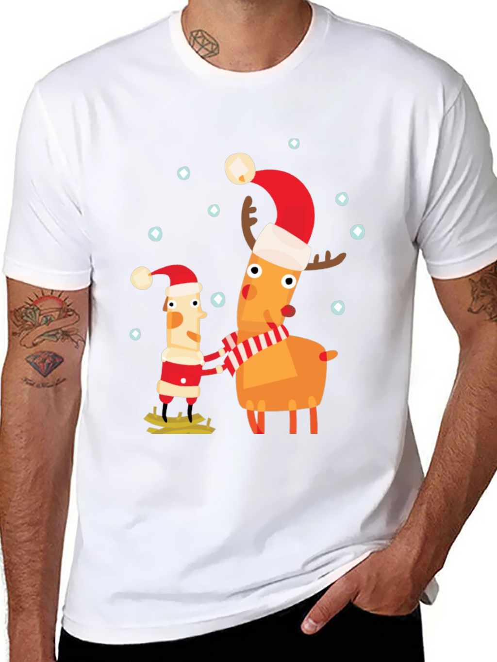 Festive Holiday Cartoon Graphic Tee - Black