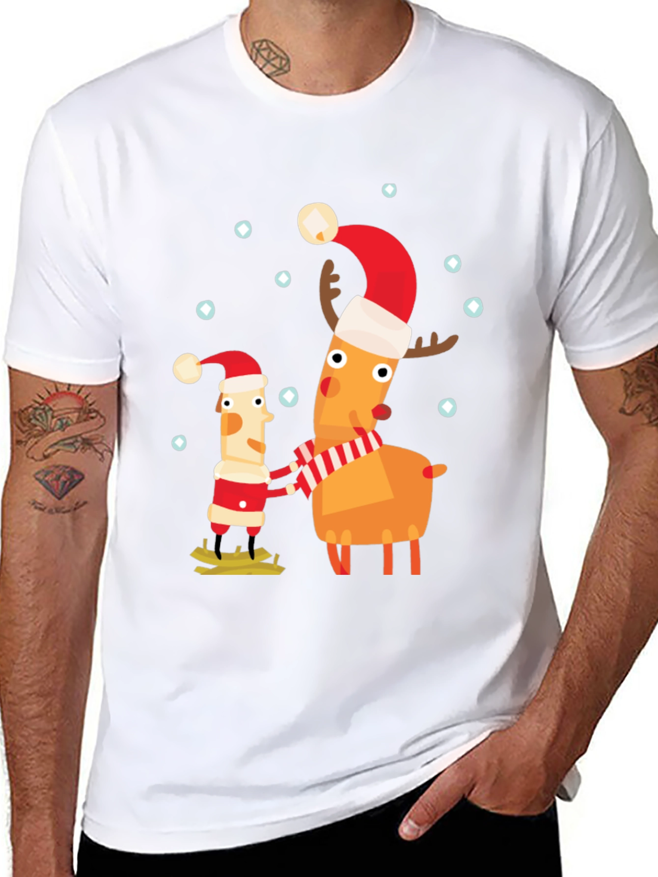 Festive Holiday Cartoon Graphic Tee - Black