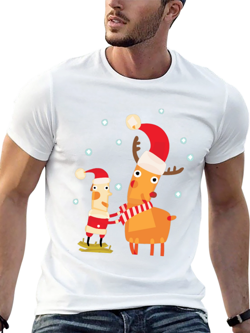 Festive Holiday Cartoon Graphic Tee - Black