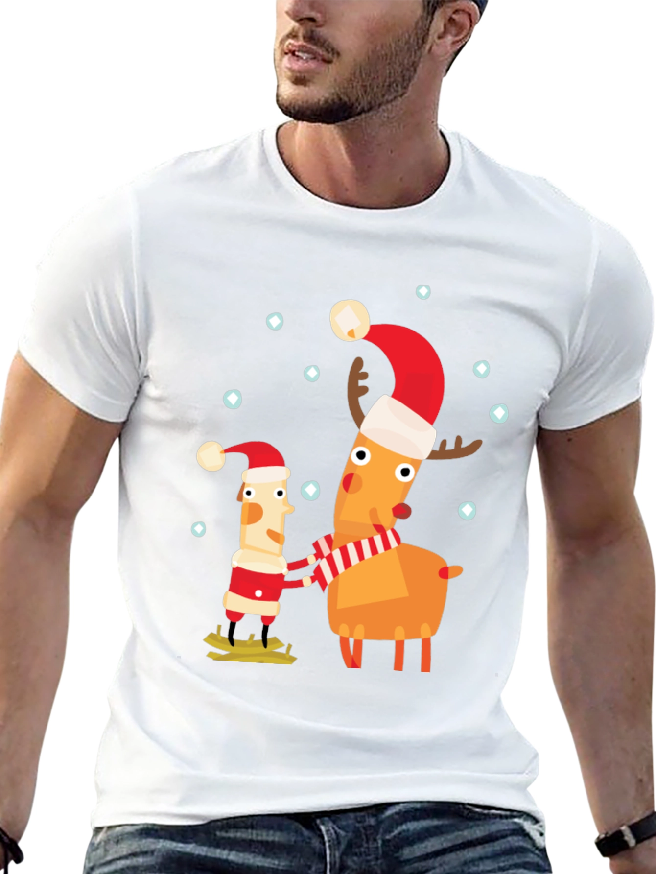 Festive Holiday Cartoon Graphic Tee - Black