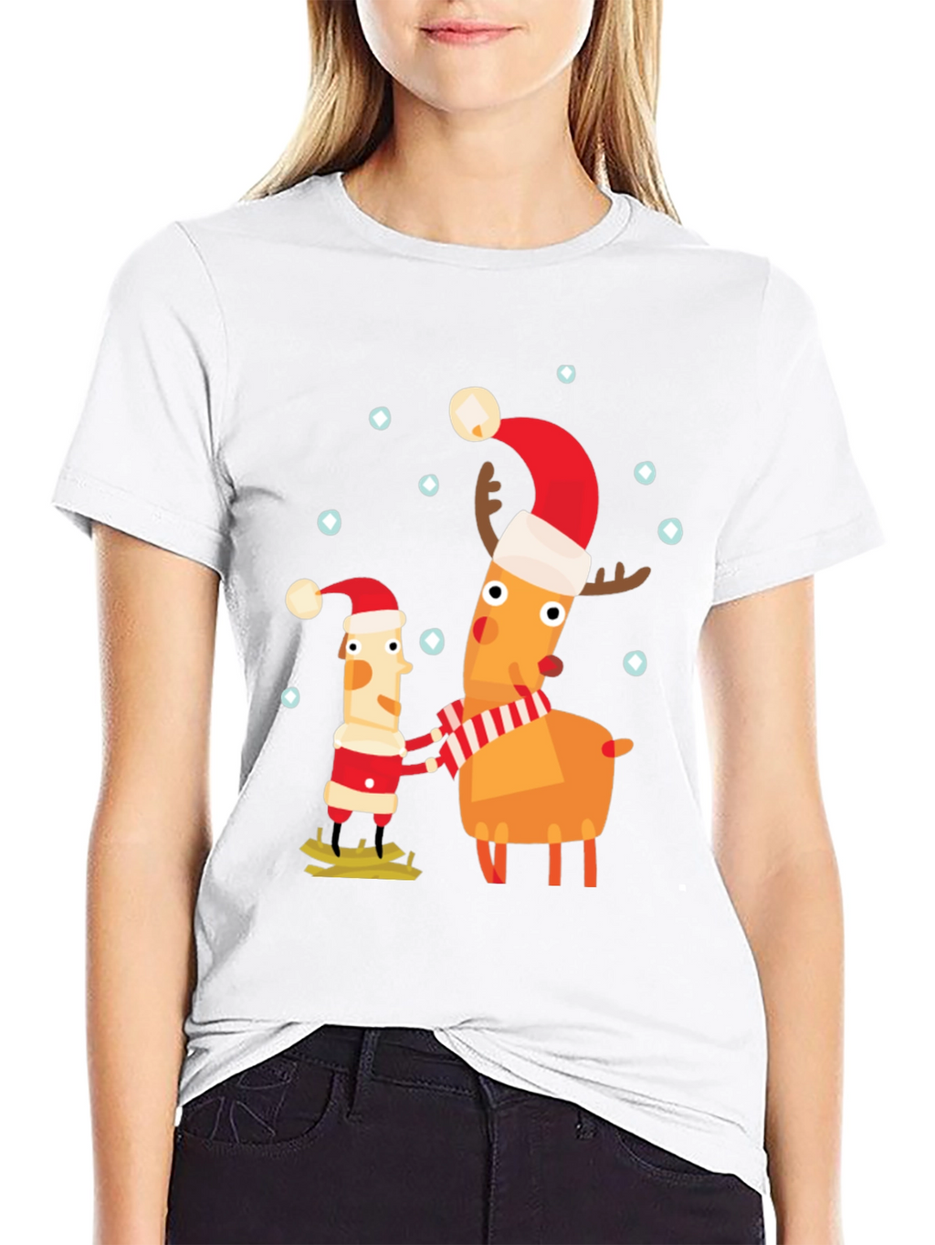 Festive Holiday Cartoon Graphic Tee - Black