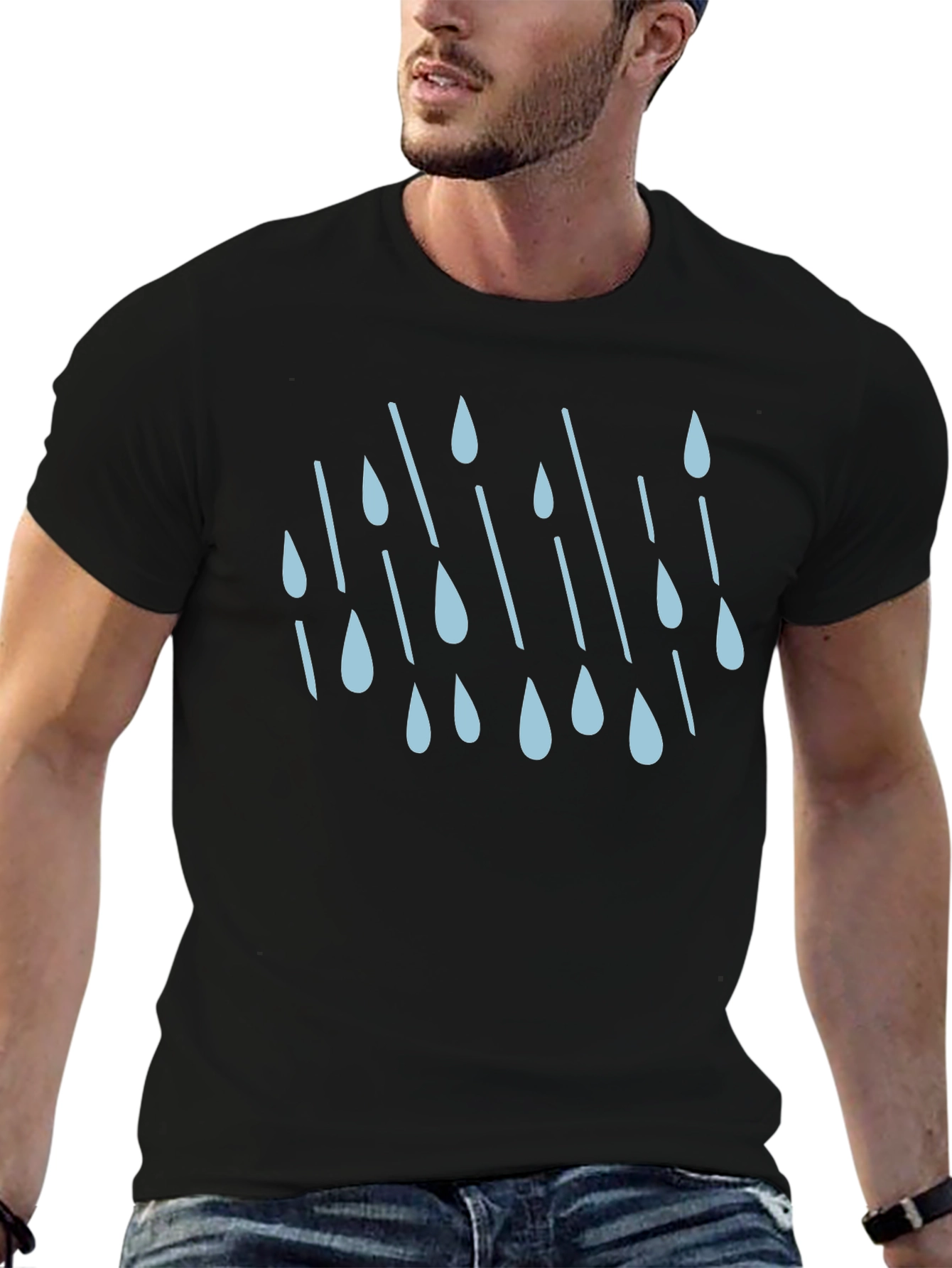 Rain Drop Graphic Tee - Stylish Black Cotton T-Shirt