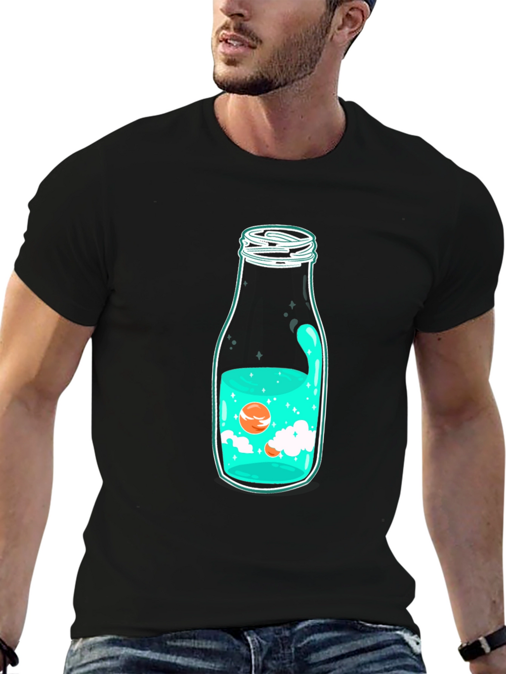 Unique Bottle Graphic Black T-Shirt