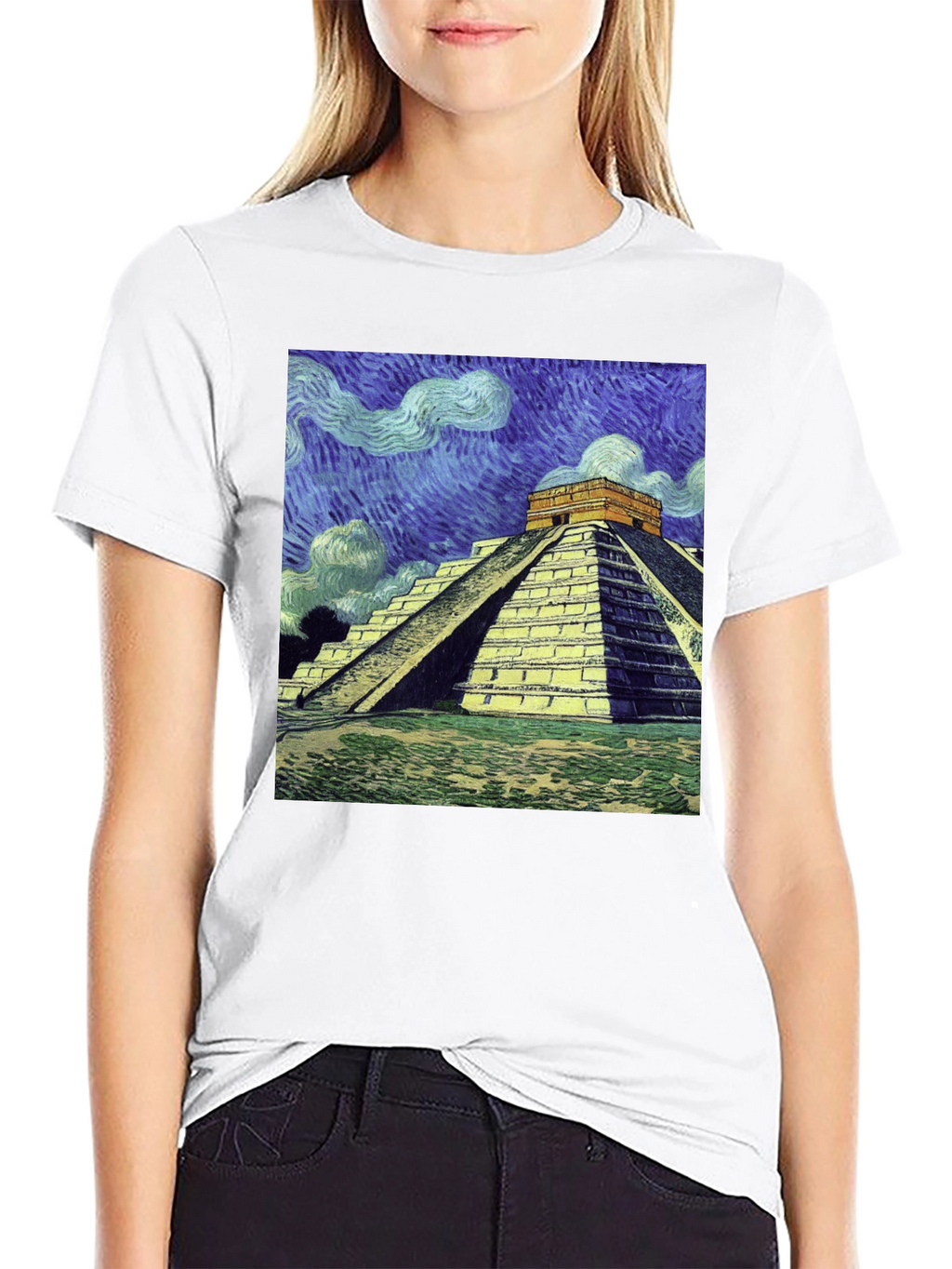 Van Gogh Mayan Pyramid T-Shirt - Artistic Comfort