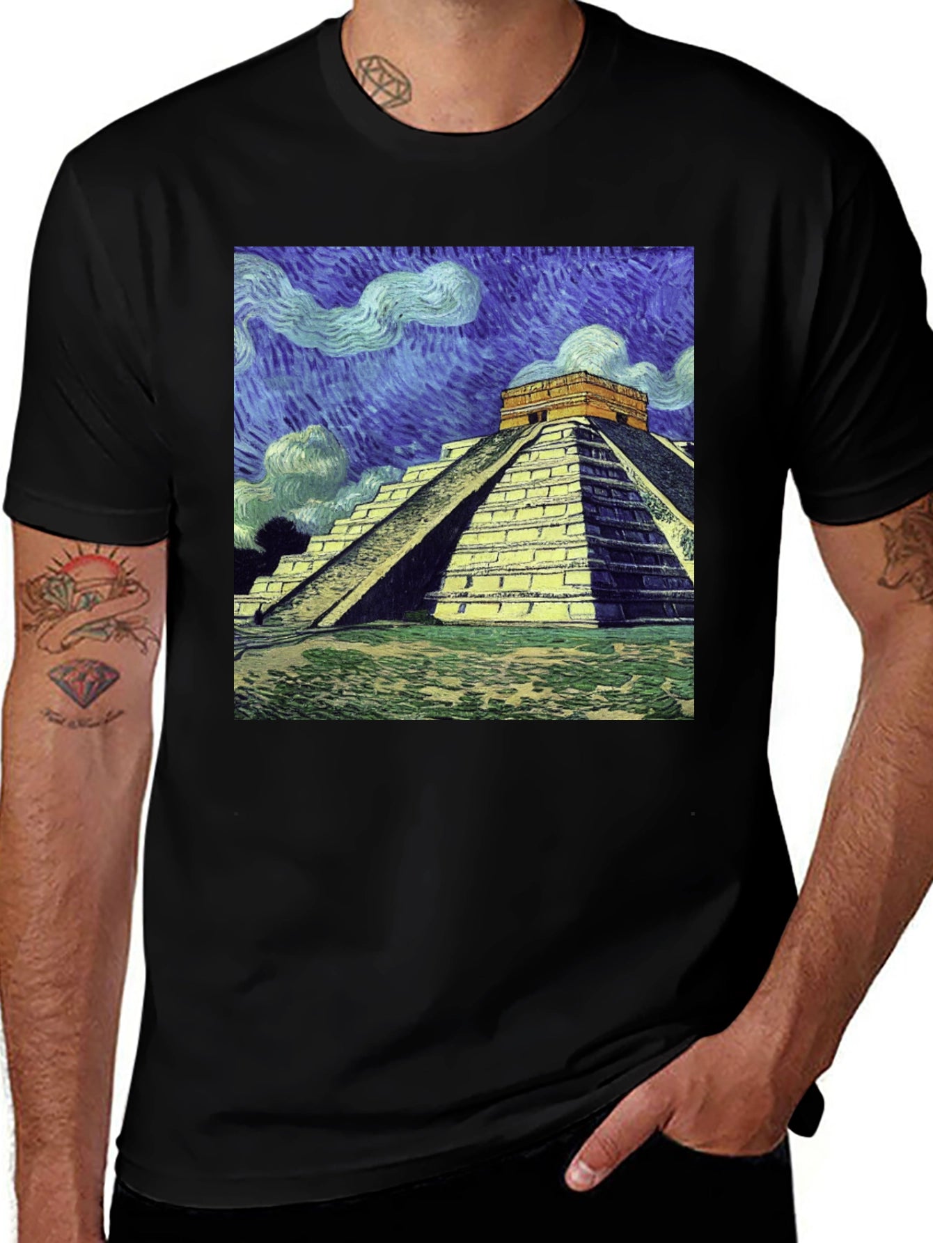 Van Gogh Mayan Pyramid T-Shirt - Artistic Comfort