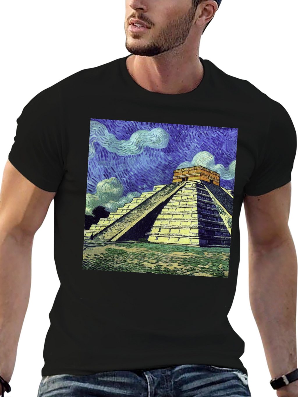Van Gogh Mayan Pyramid T-Shirt - Artistic Comfort