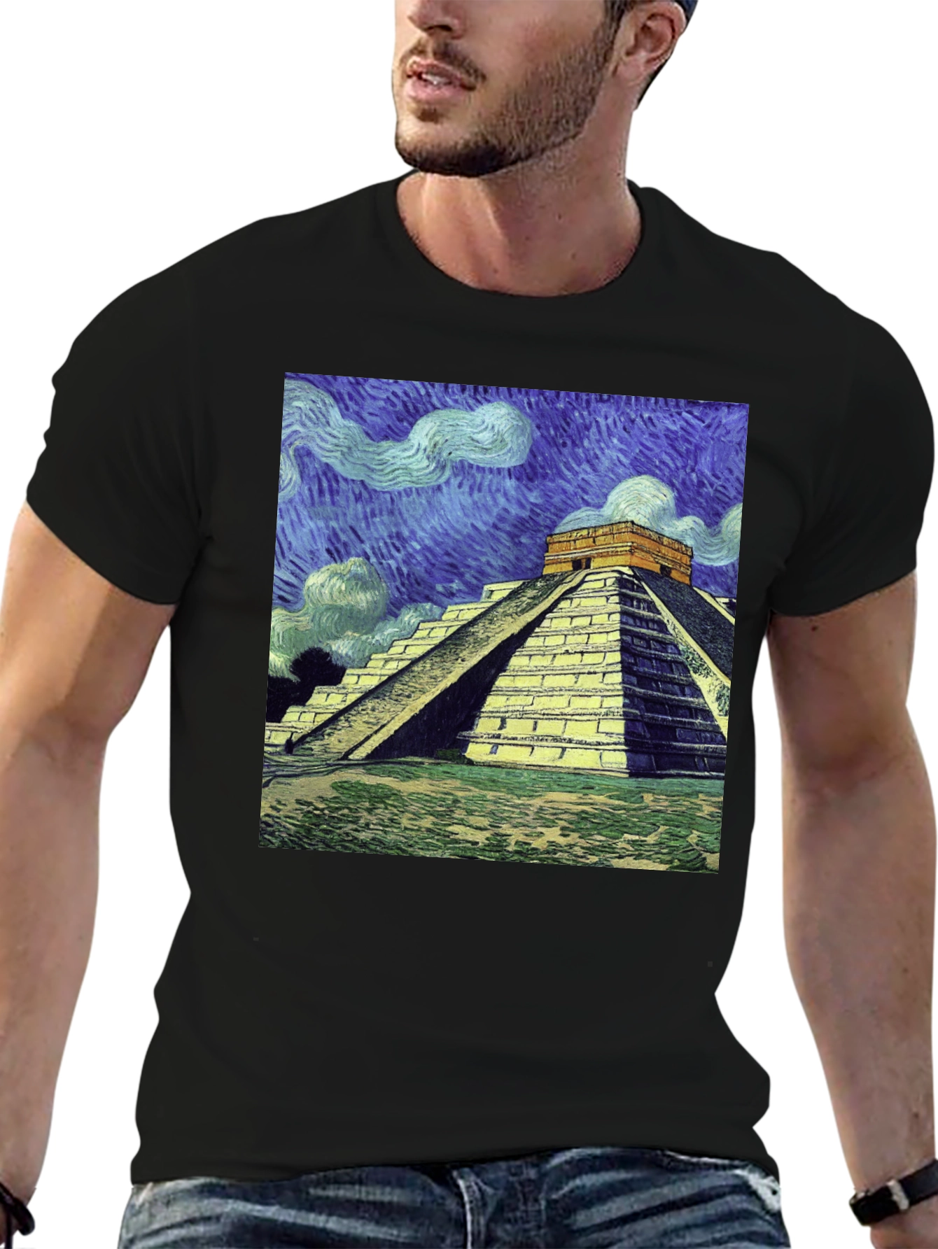Van Gogh Mayan Pyramid T-Shirt - Artistic Comfort