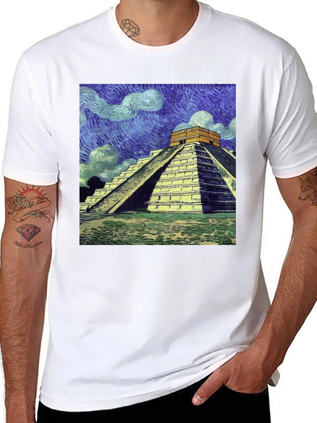 Van Gogh Mayan Pyramid T-Shirt - Artistic Comfort