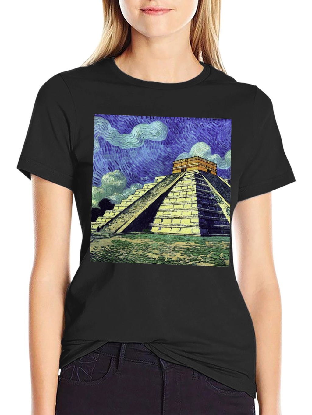 Van Gogh Mayan Pyramid T-Shirt - Artistic Comfort