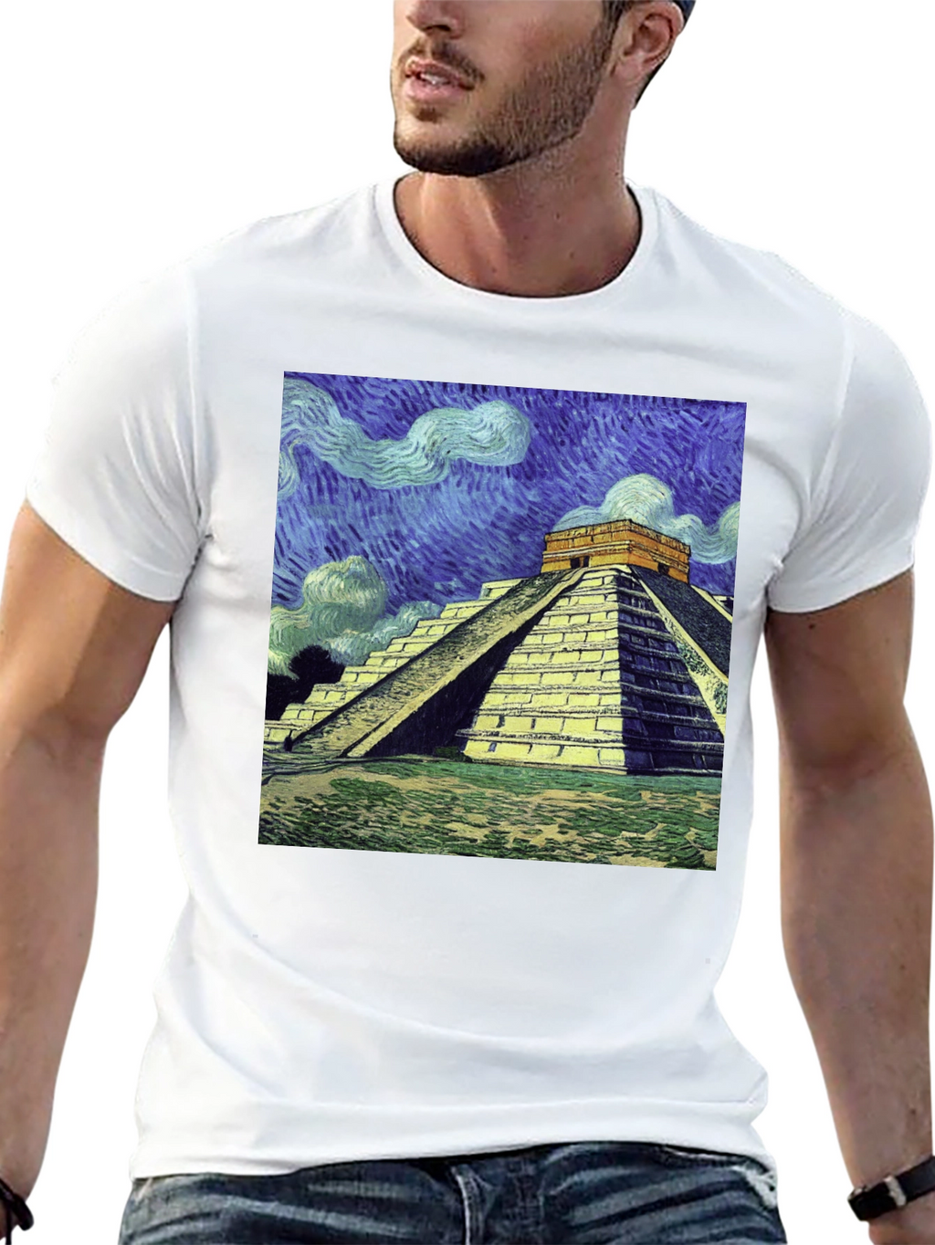 Van Gogh Mayan Pyramid T-Shirt - Artistic Comfort