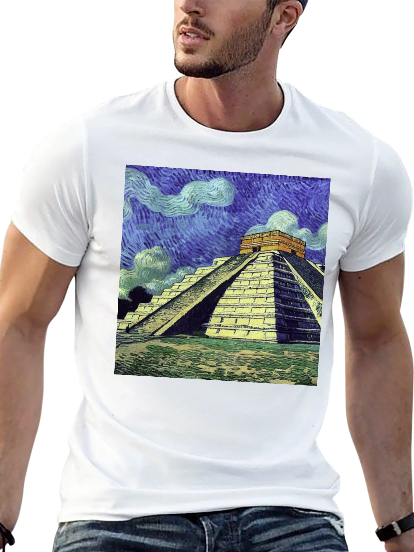 Van Gogh Mayan Pyramid T-Shirt - Artistic Comfort
