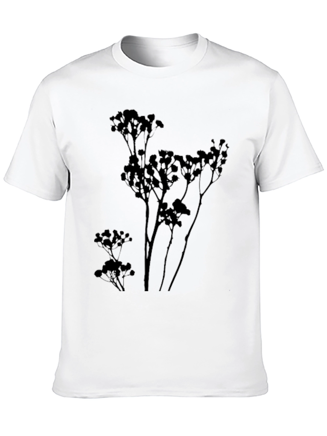 Mens Black T-Shirt with Botanical Silhouette Design