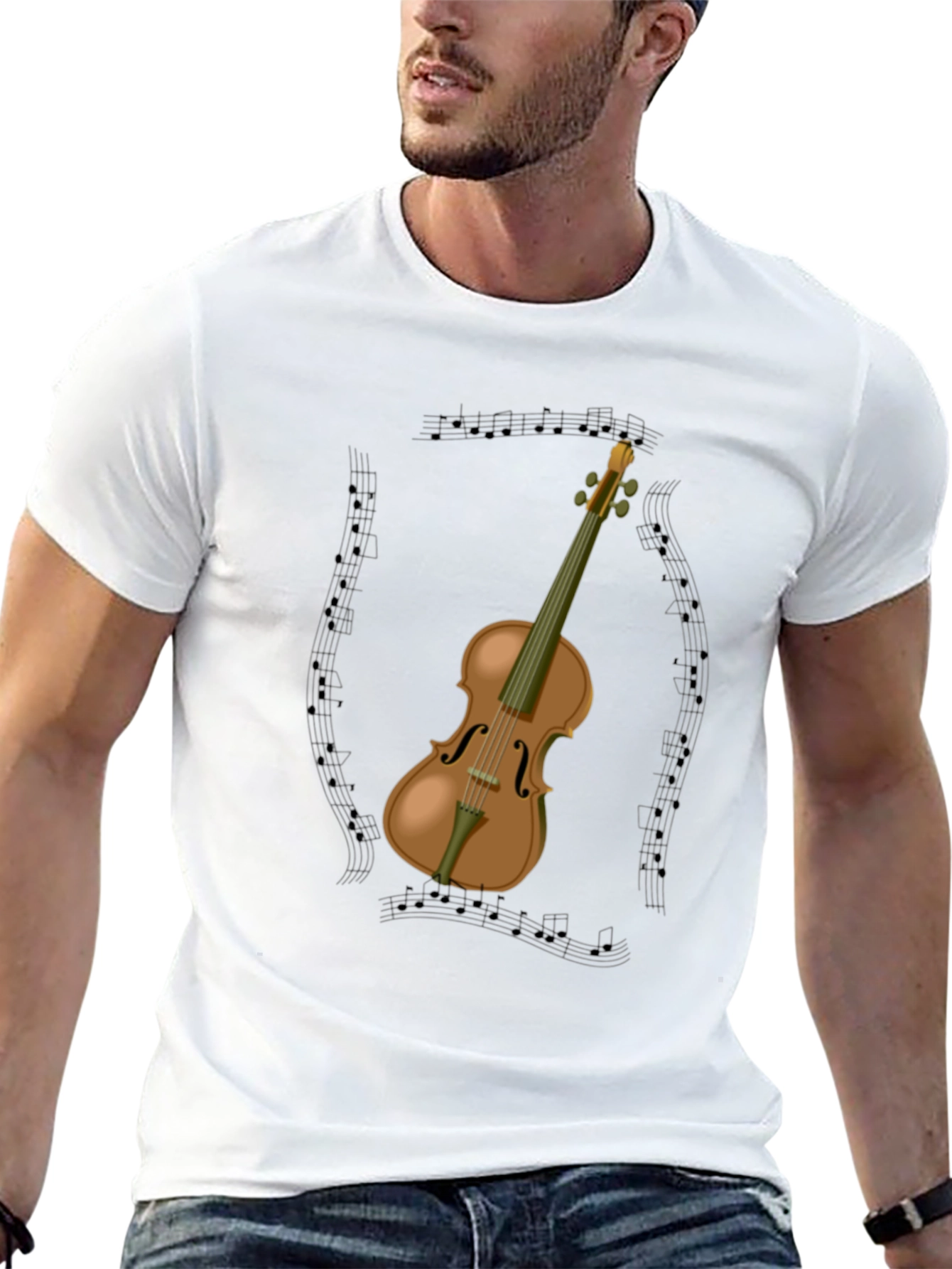Musical Violin Graphic Tee - Black Cotton T-Shirt