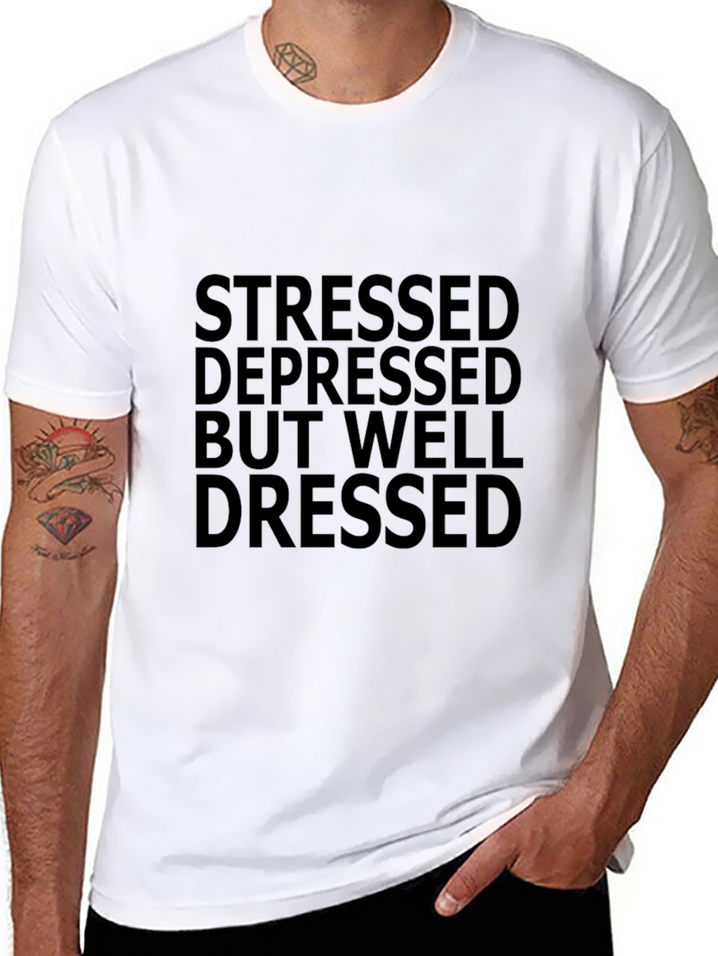 Stressed Depressed But Well Dressed Black Tee