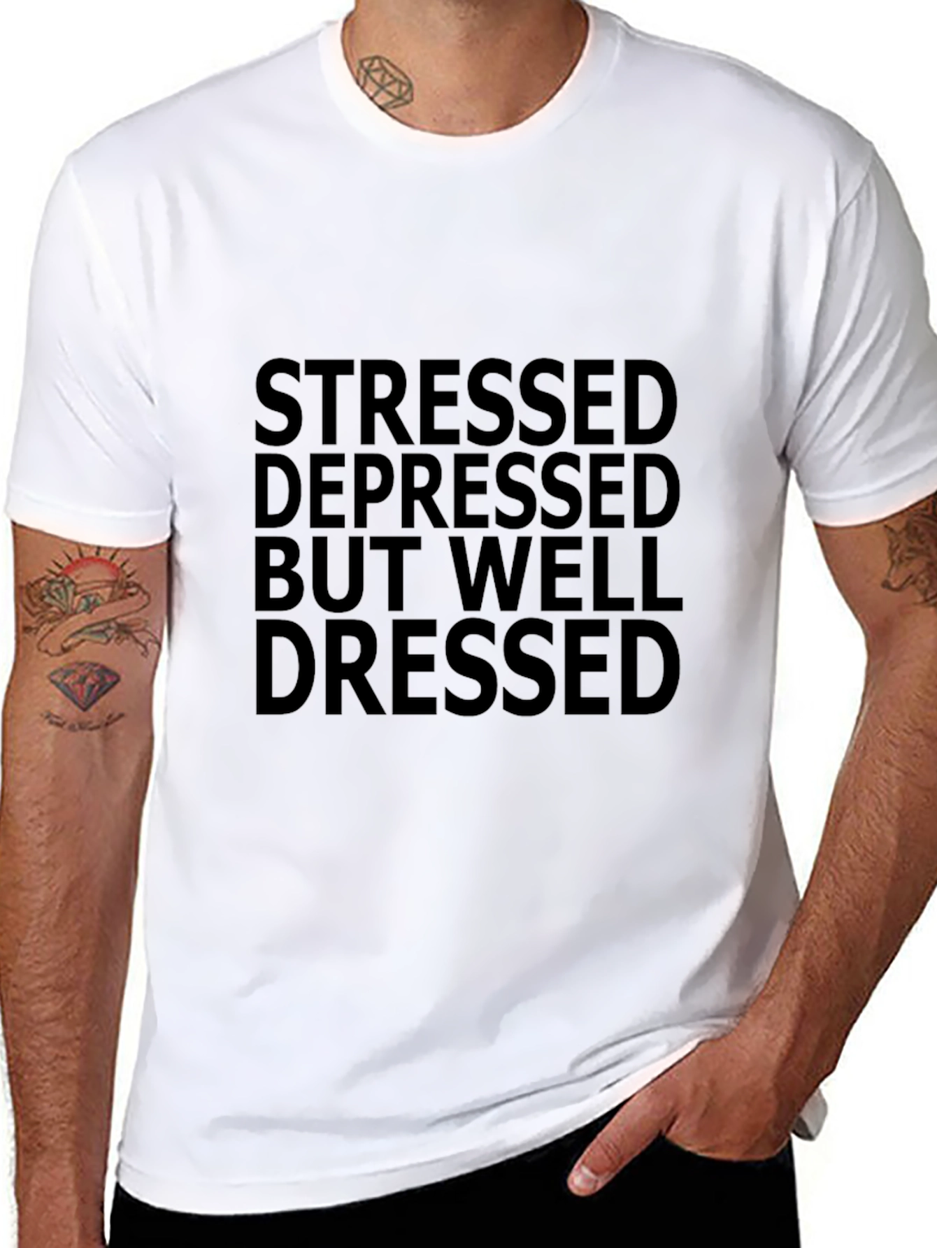 Stressed Depressed But Well Dressed Black Tee