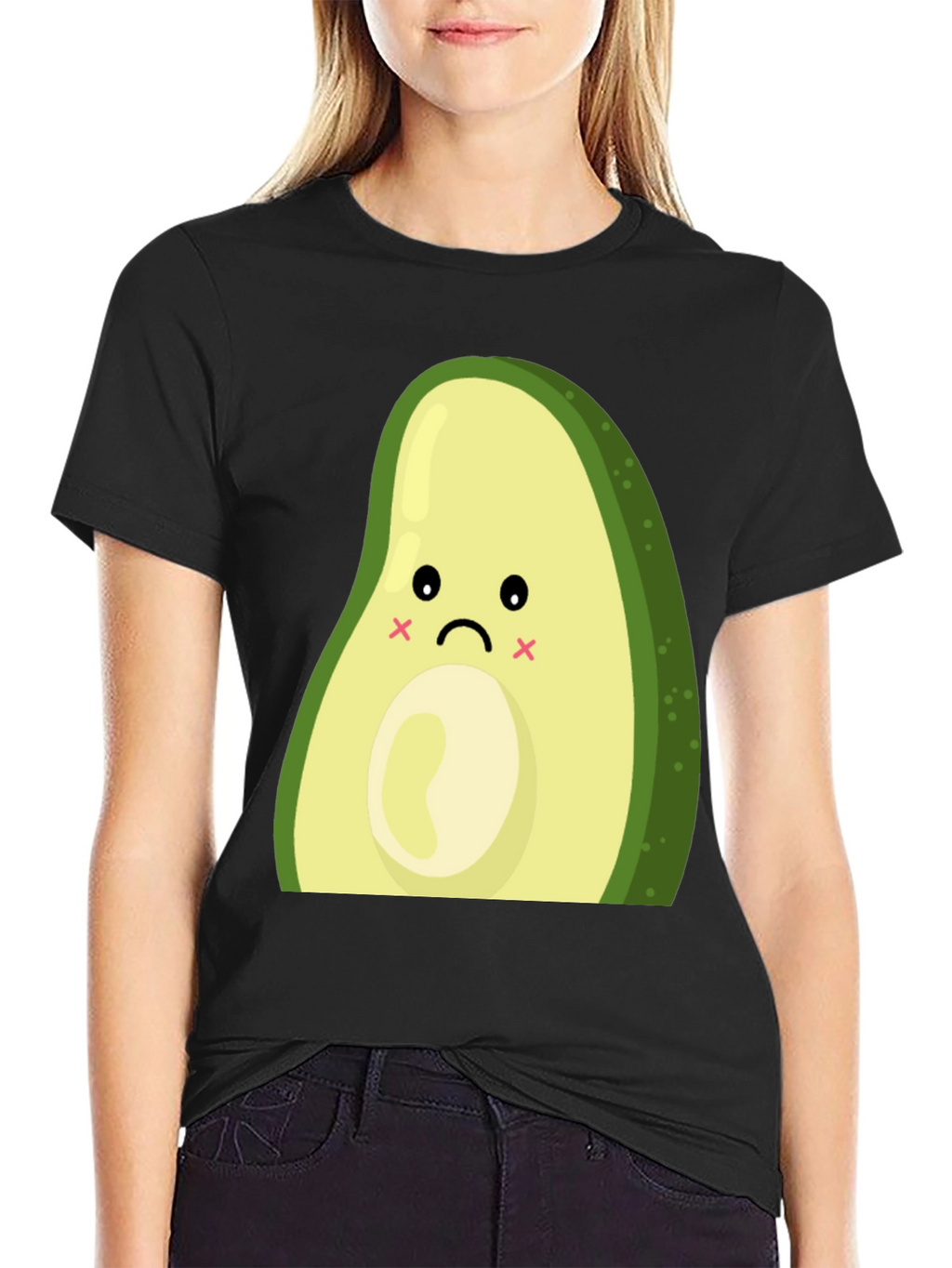 Sad Avocado Graphic Print Black T-Shirt