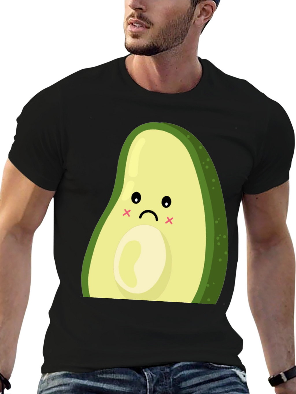 Sad Avocado Graphic Print Black T-Shirt