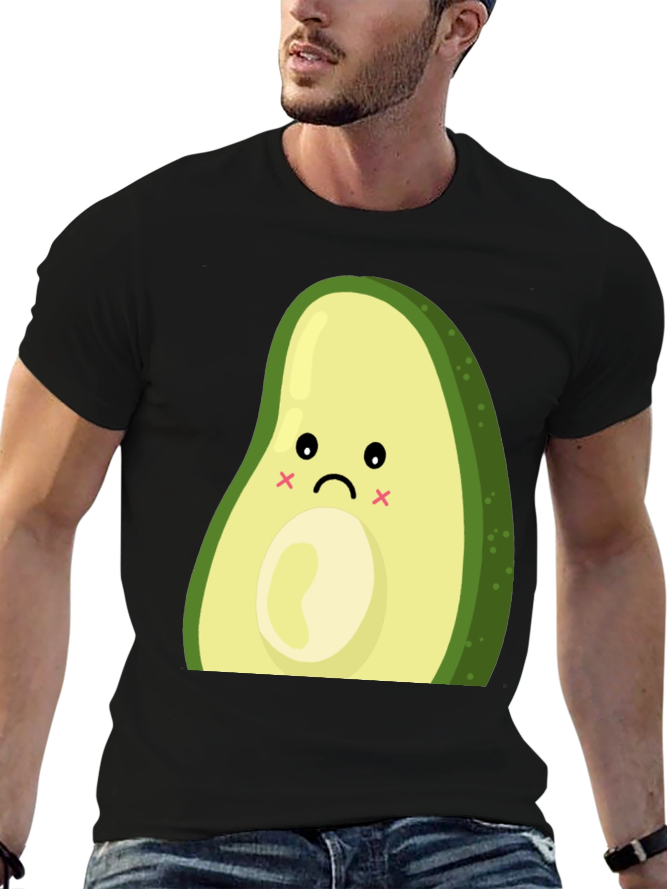 Sad Avocado Graphic Print Black T-Shirt