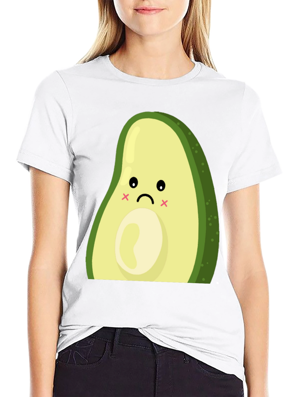 Sad Avocado Graphic Print Black T-Shirt