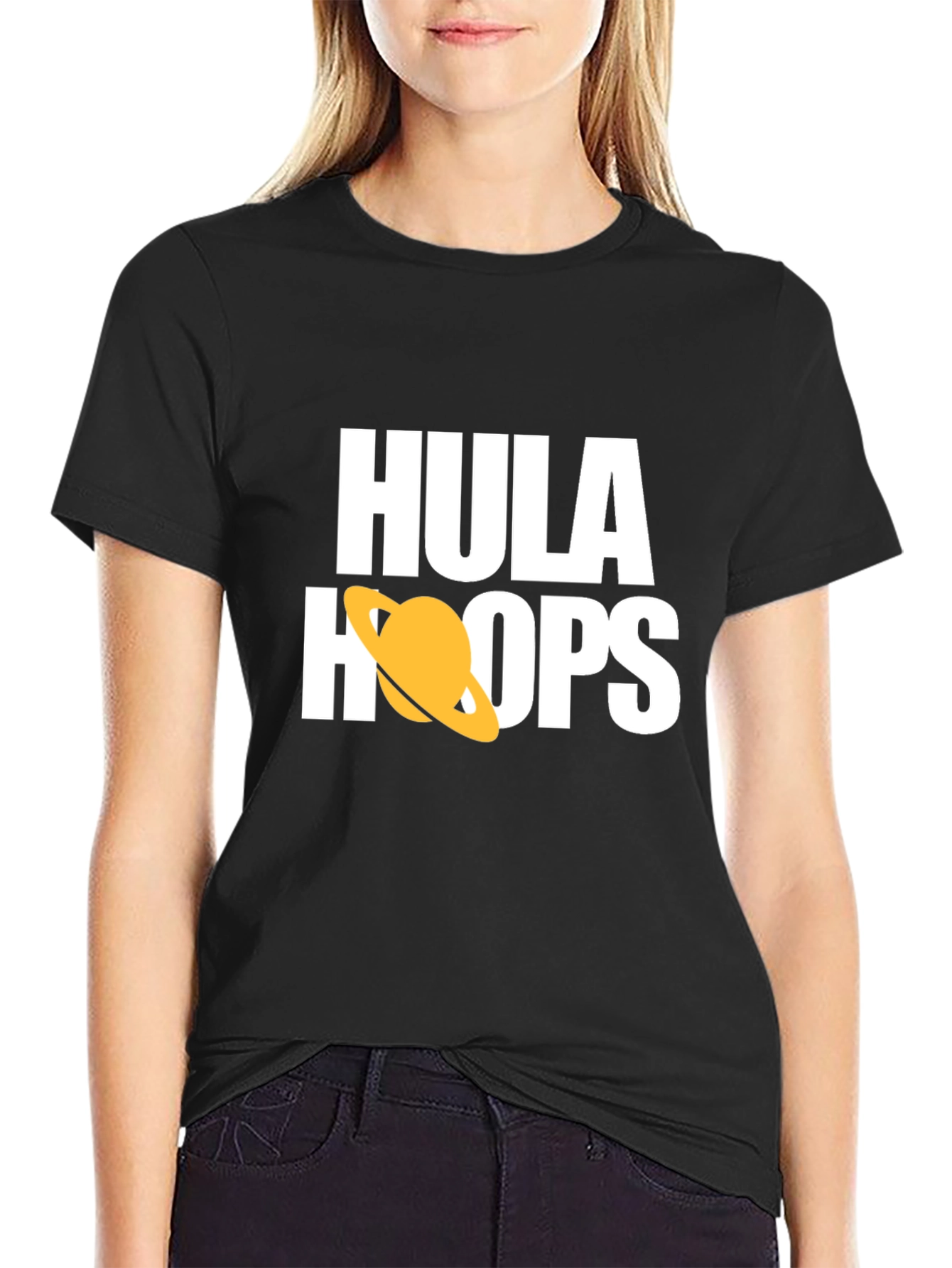 Hula Hoops Graphic Tee - Stylish Black Cotton T-Shirt