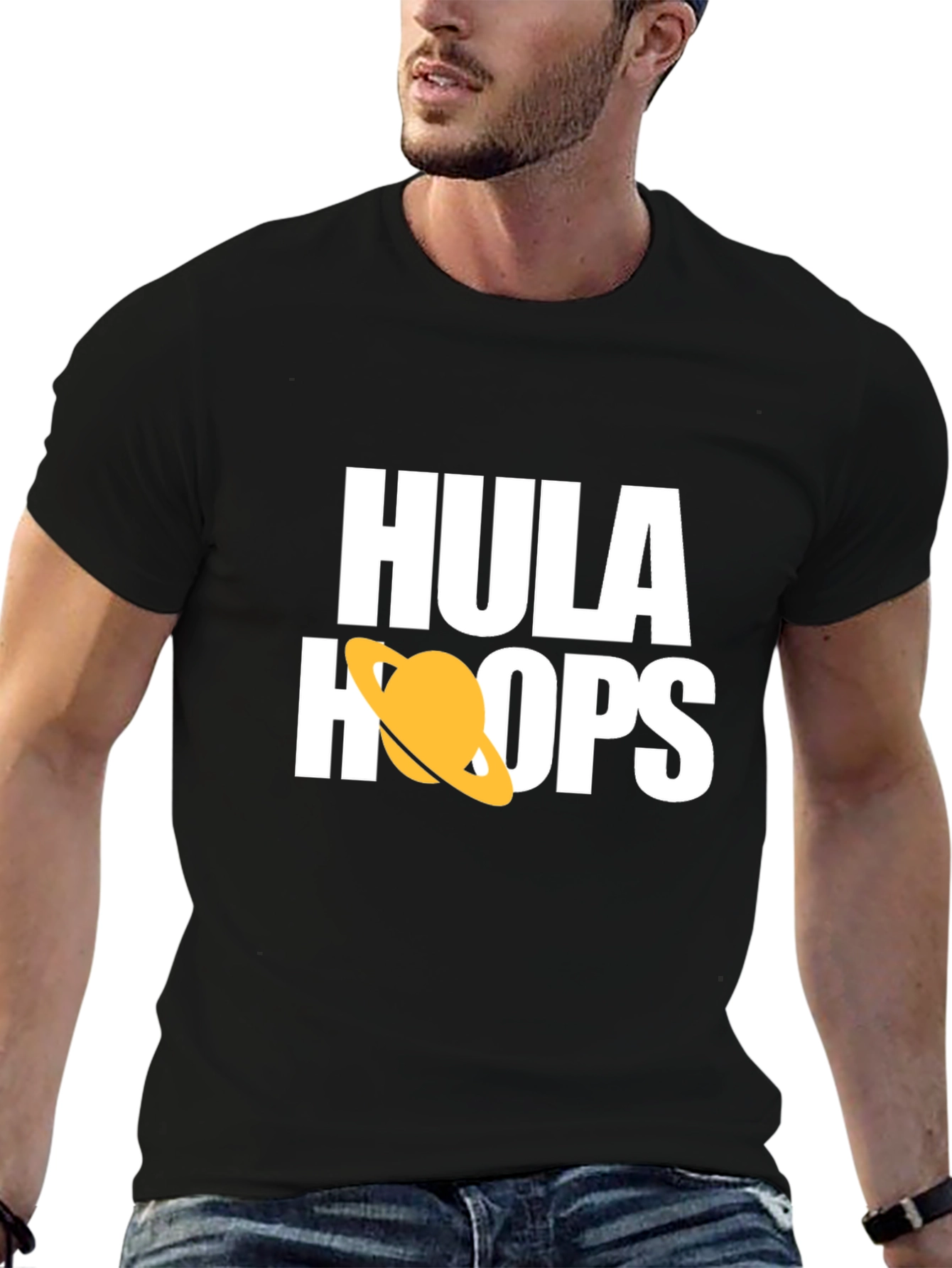 Hula Hoops Graphic Tee - Stylish Black Cotton T-Shirt